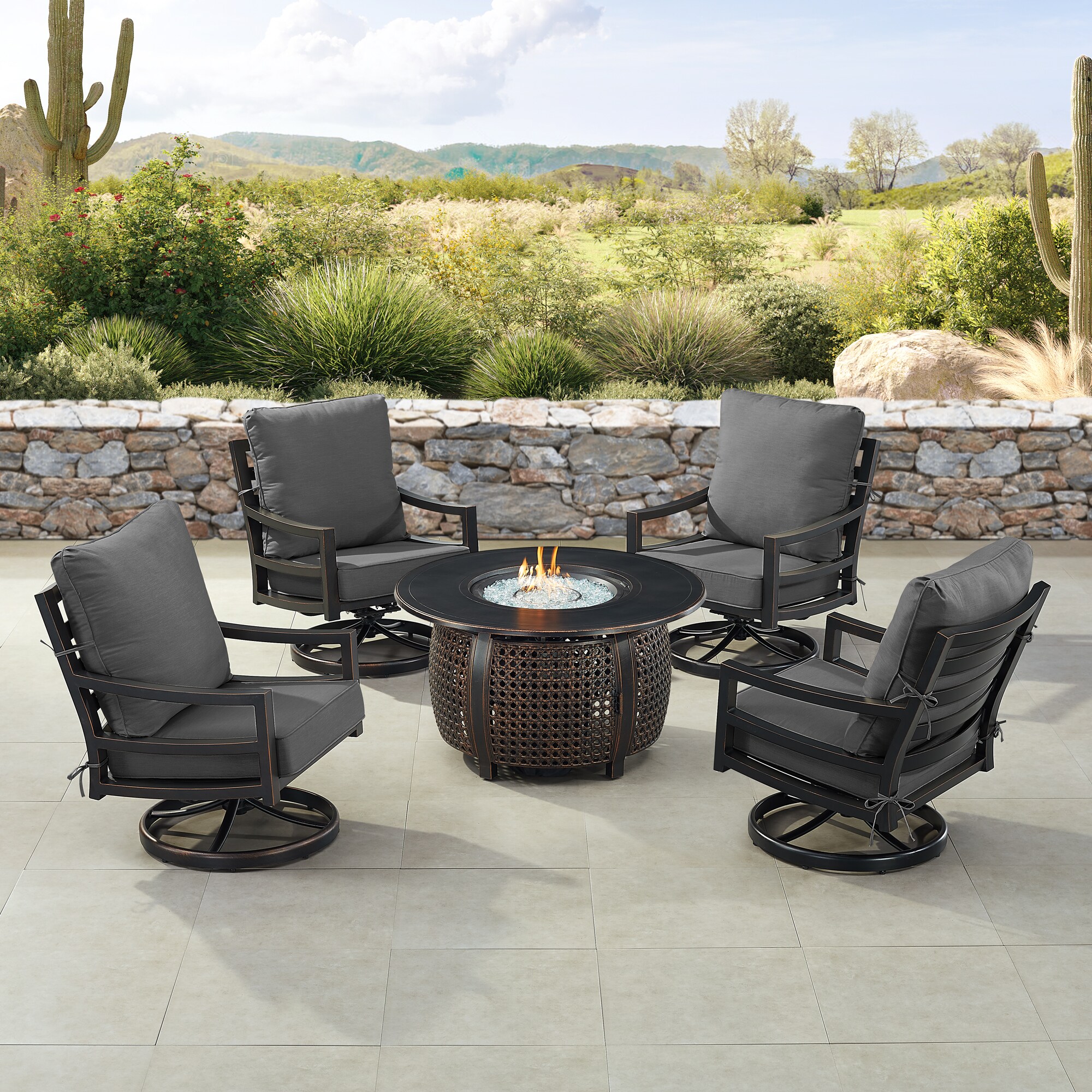 Oakland Living HUDSON4CHCLIFFBKCU 15-Piece Patio Conversation Set with Black Cushions