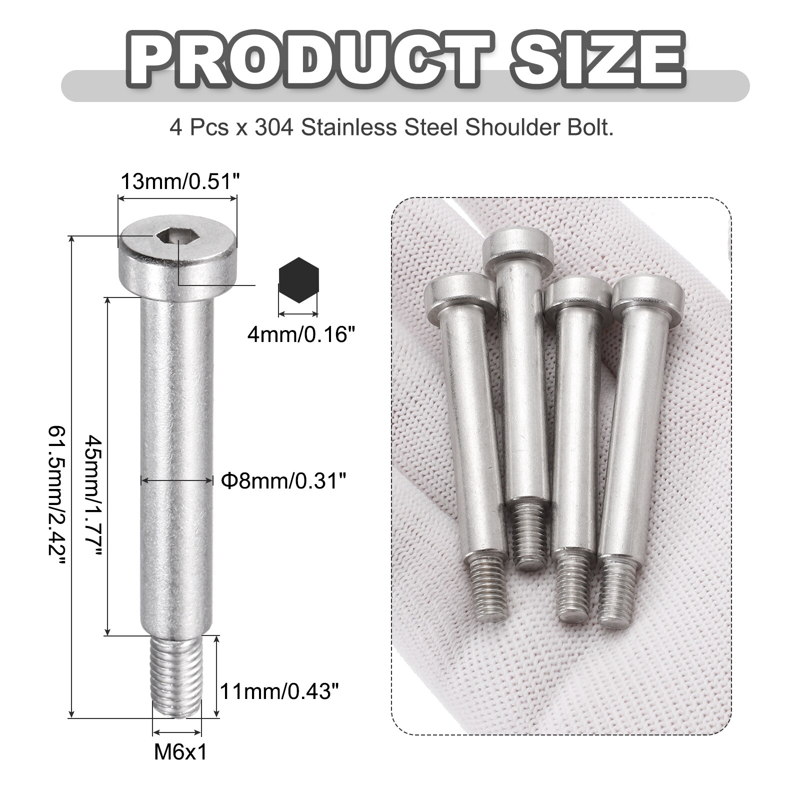 Unique Bargains 4pcs 304 Stainless Steel Shoulder Bolt 8mm Shoulder Dia ...