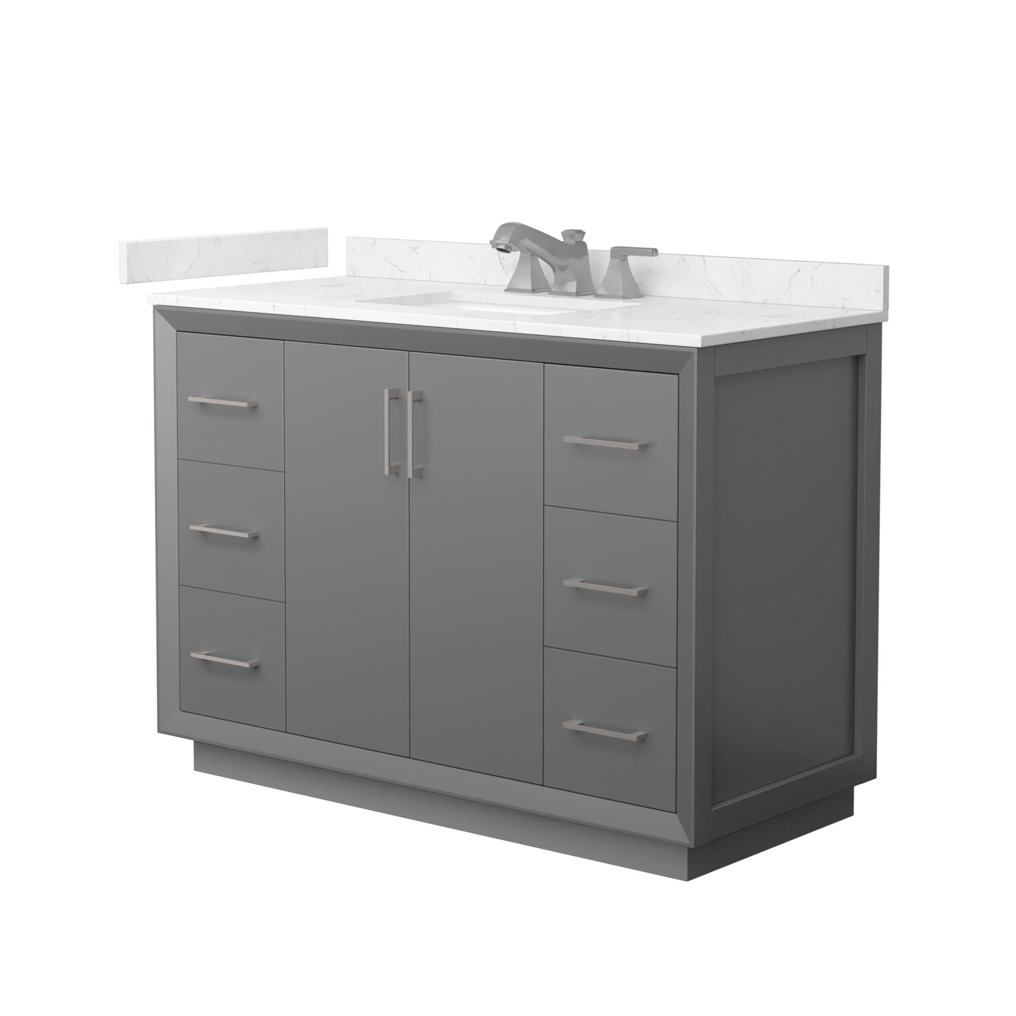Wyndham Collection WCF414148SKGC2US3MXX Strada 48-in Dark Gray with Brushed Nickel Trim Undermount Single Sink Bathroom Vanity with Carrara Cultured Marble Cultured Marble Top