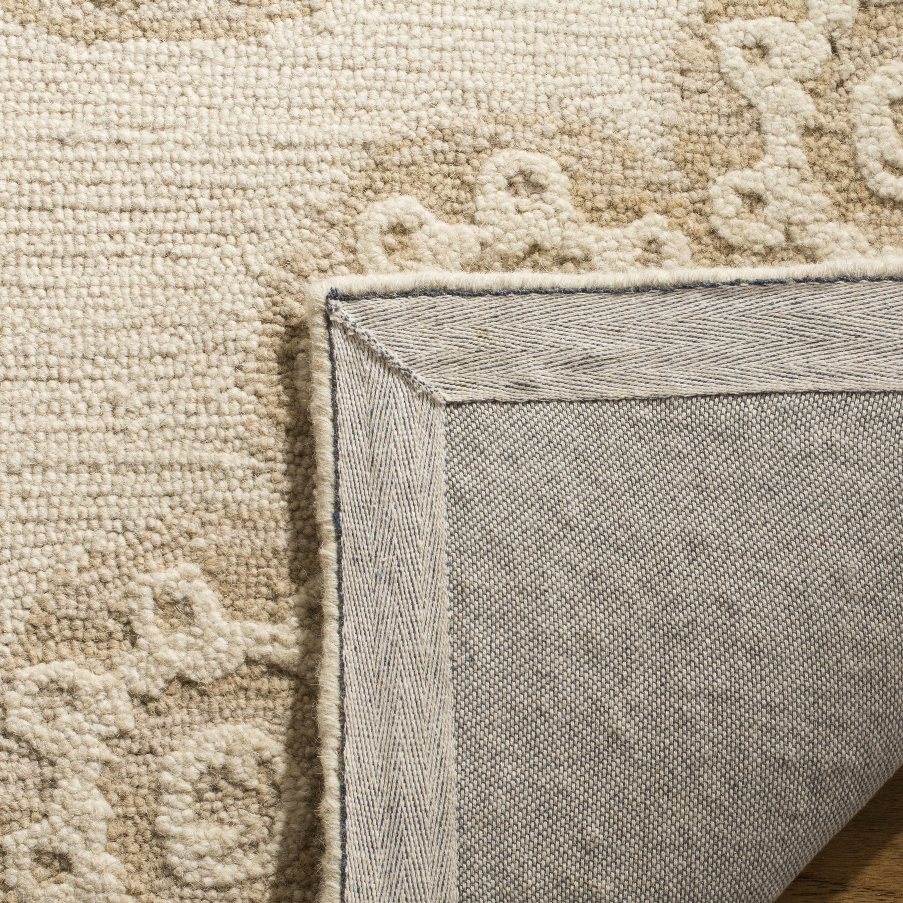 Hand-Tufted Ivory Floral Wool 6' Square Area Rug