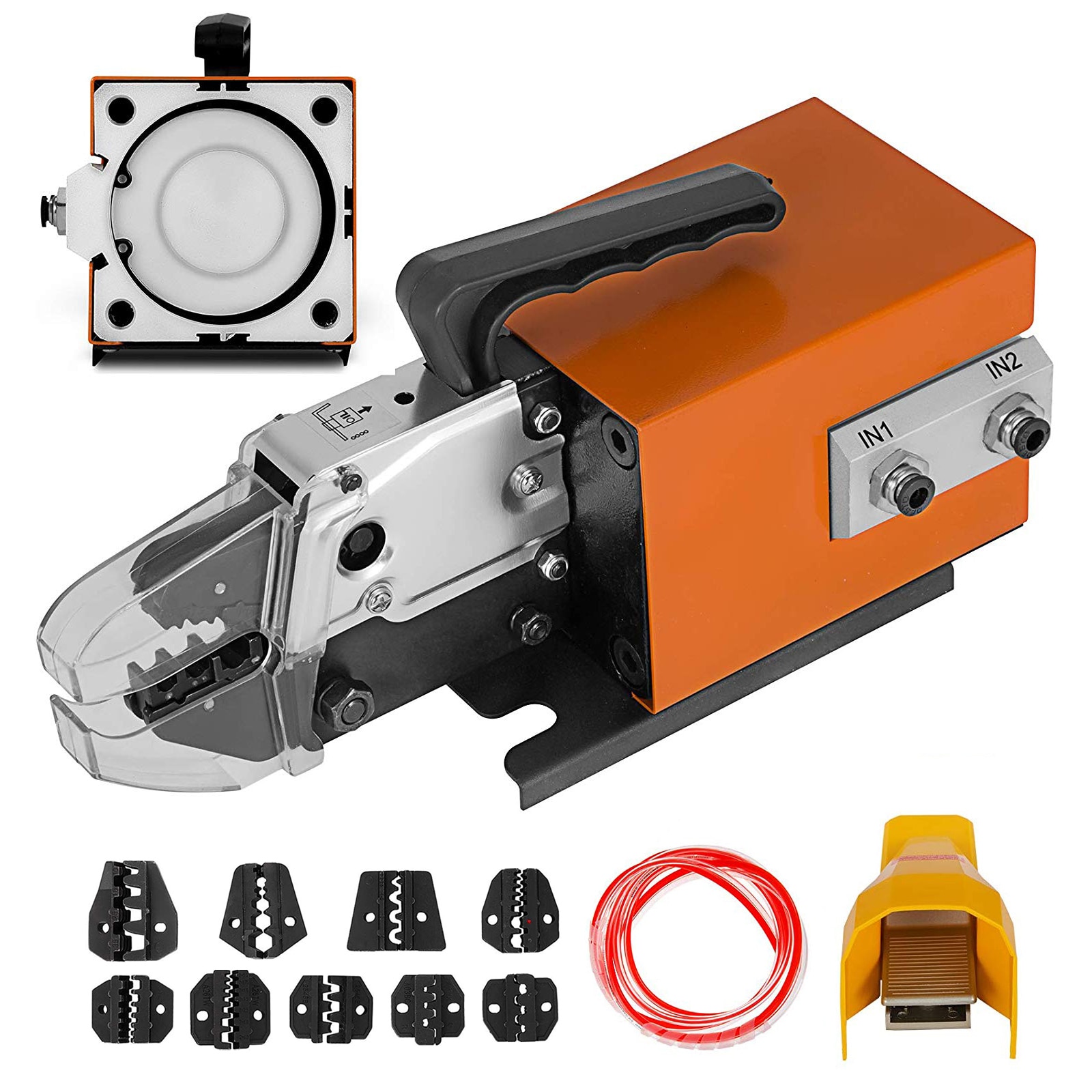 VEVOR SCYJJG10101301083V0 Pneumatic Crimping Tool Am-10 Air Powered Wire Terminal Crimping Machine Crimping Up To 16mm2 Pneumatic Crimper Plier Machine with 10 Sets Of Dies for Many Kinds of Terminals