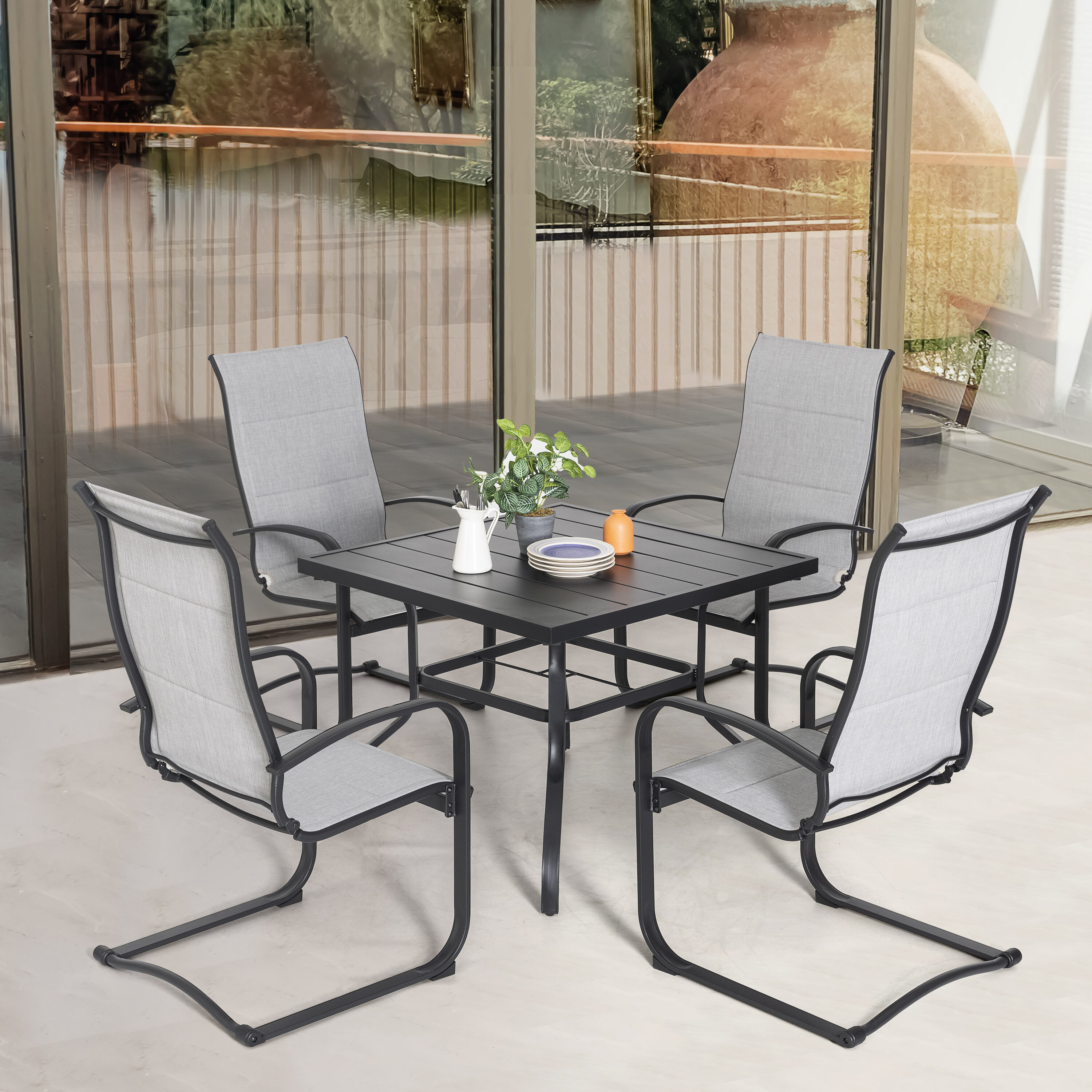 Nuu Garden Gray 5-Piece Patio Dining Set with Square Iron Nuu Garden Gray 5-Piece Patio Dining Set with Square Iron