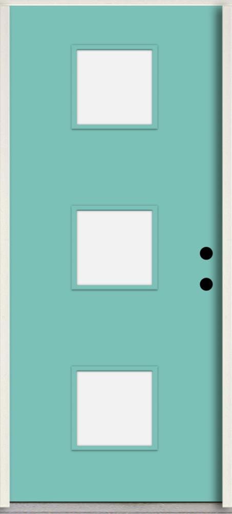 RELIABILT LO1066512 Spotlights 36-in x 80-in x 4-5/8-in Fiberglass 1/4 lite Left-hand inswing Caribbean Blue Paint Painted Prehung Front Door Insulating core