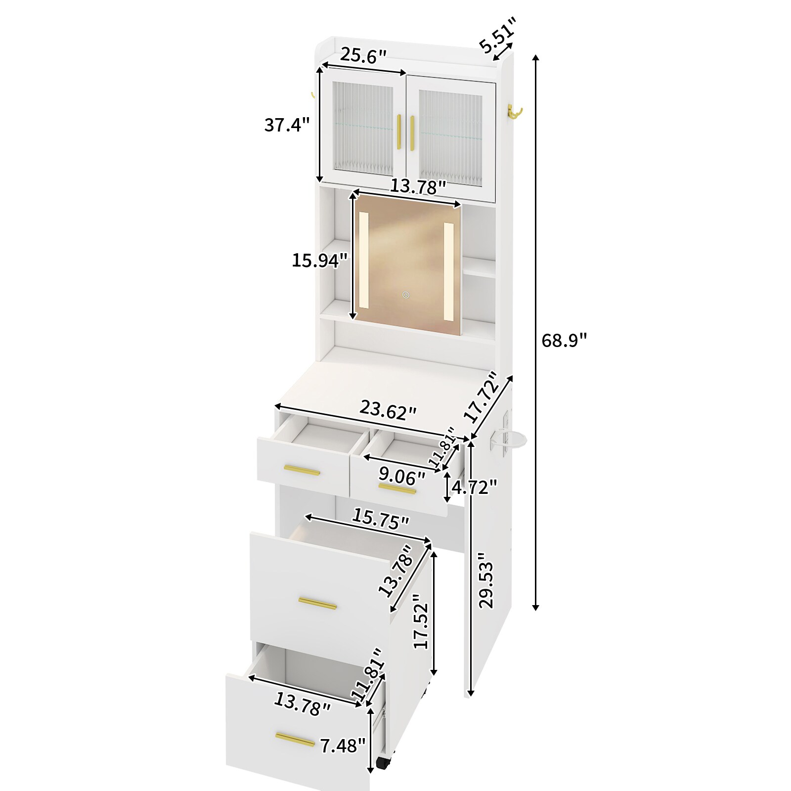 Outopee LO1G52005633 23.62-in White Makeup Vanity