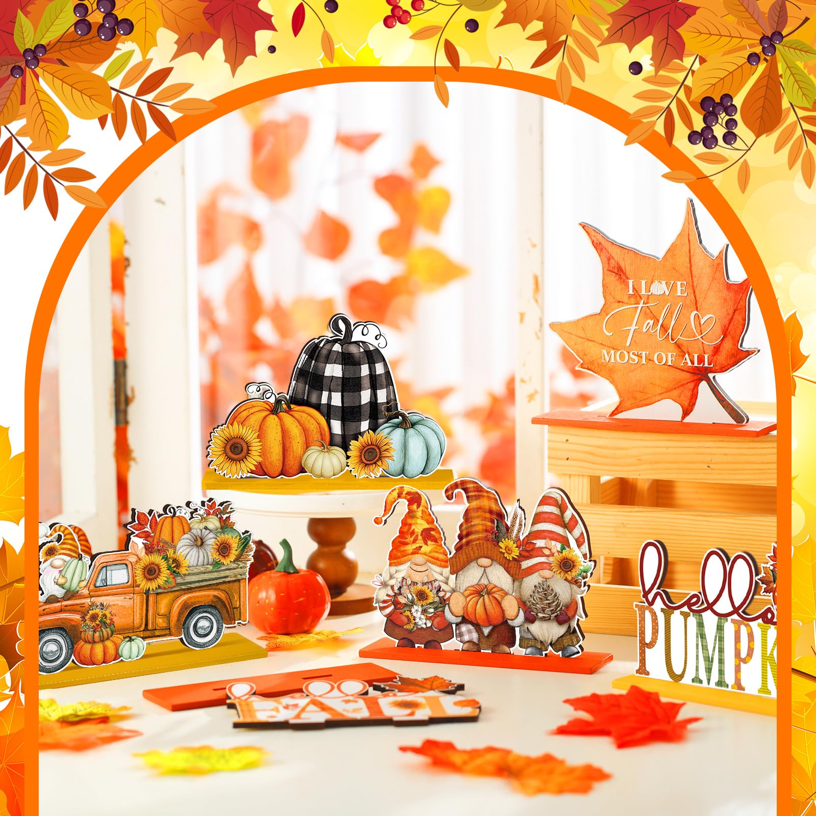 KIWDZFU 6 Pcs Fall Table Centerpieces Thanksgiving Signs Hello Gnomes ...