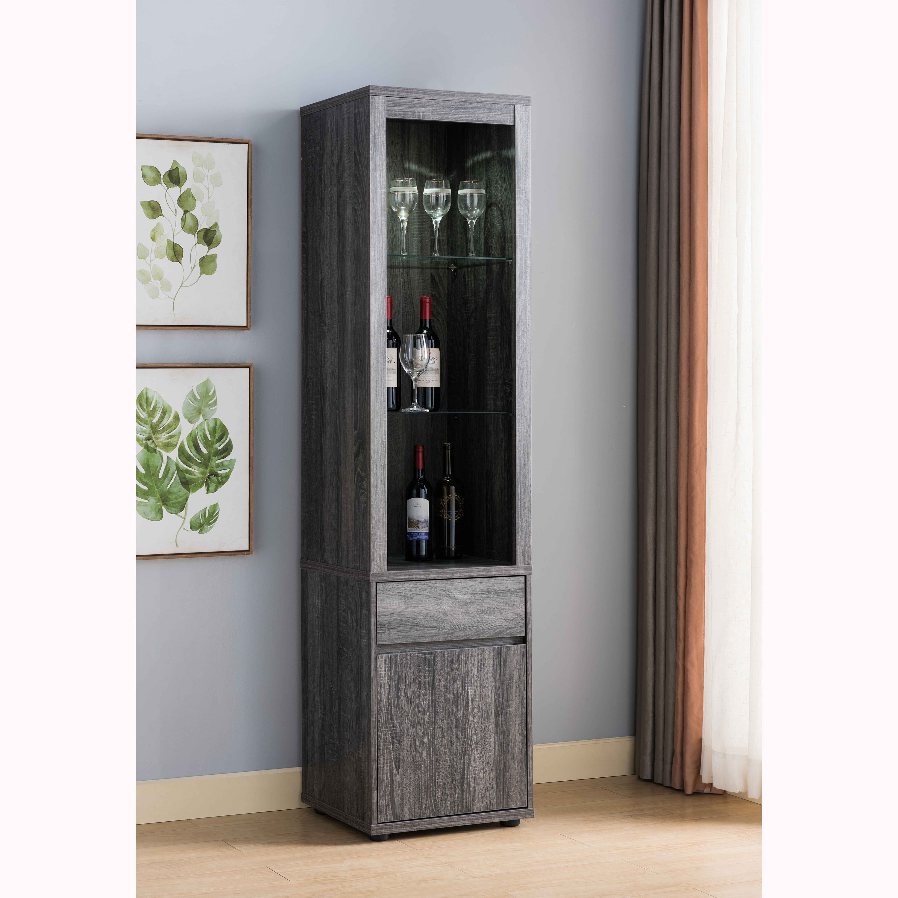 FC Design ID90202739 Distressed Gray Mdf 2-Shelf Bookcase with Doors (18-in W x 73-in H x 15-in D)
