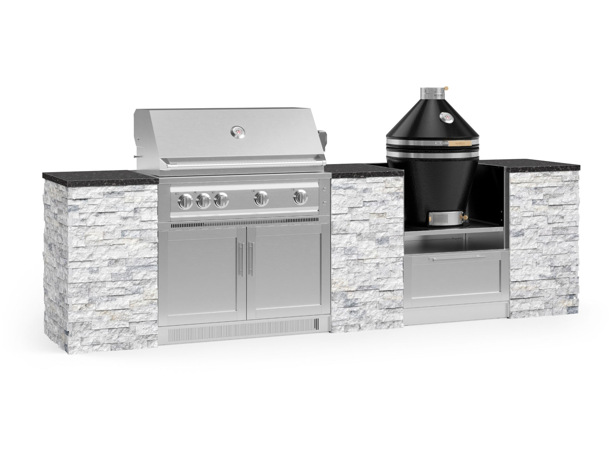 NewAge Products 68998 Signature Series Cabinets Platinum Grill 9 -Piece 125.16-in W x 25.5-in D x 57.5-in H Modular Outdoor Kitchen Set 5 Burners