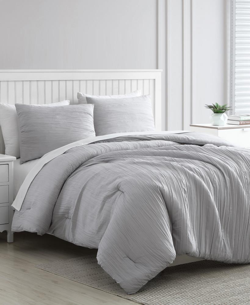 Olivia Gray Greenport Crinkle Comforter Set 3-Piece Silver King ...