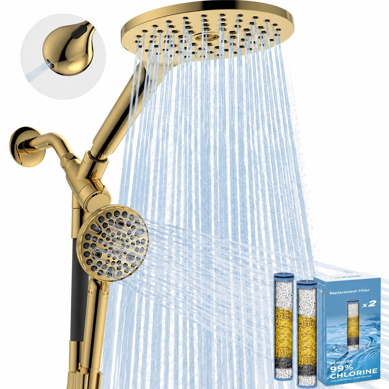 ITOPFOX  Dual Filtered Rain Shower Head Combo High Pressure Handheld Shower Head with Adjustable Bar Rainfall Shower Head with Filter for Hard