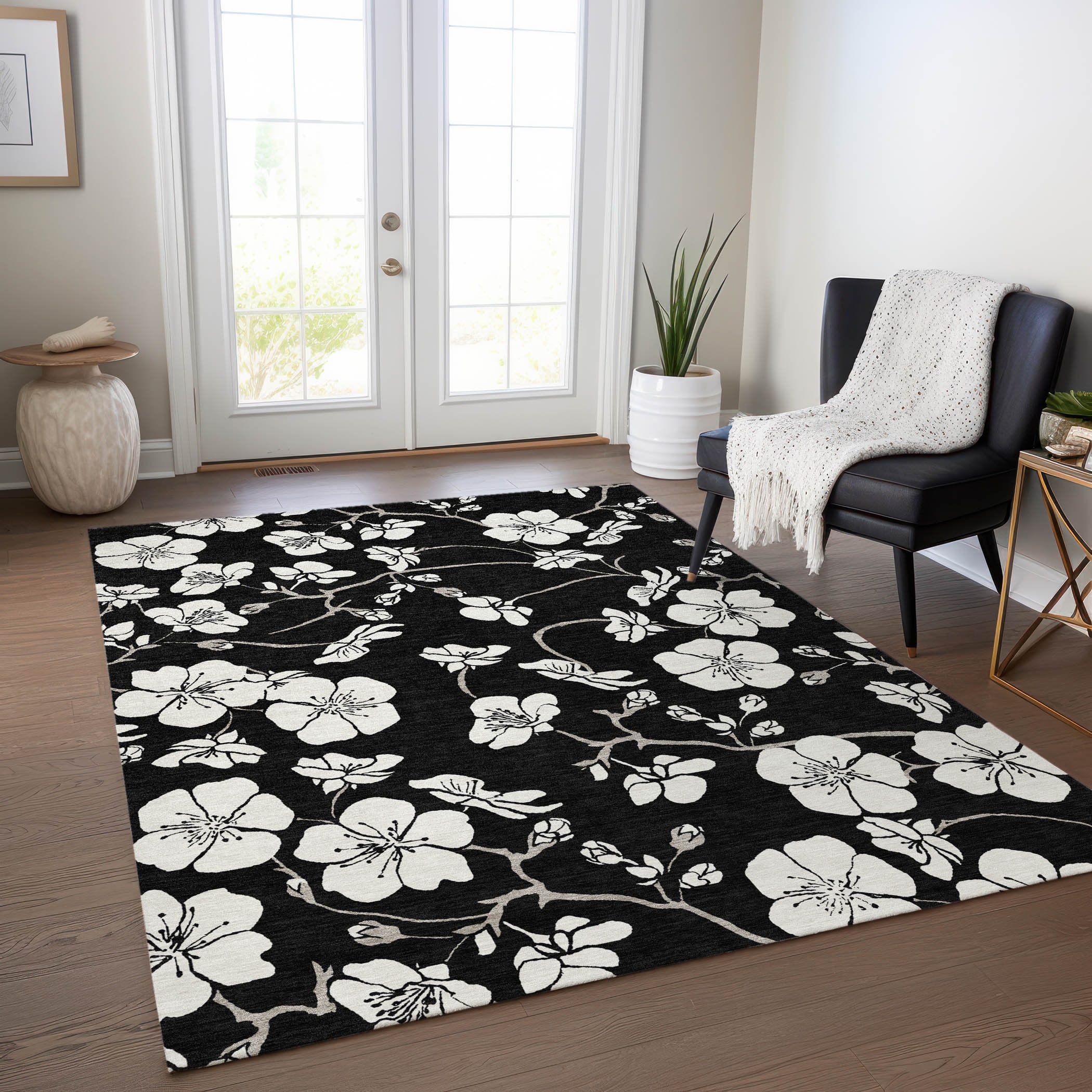 Addison Rugs ACN1032BK3X5 Chantille ACN1032BK 3 x 5 (ft) Polyester Black Rectangular Indoor/Outdoor Geometric Machine washable Area rug
