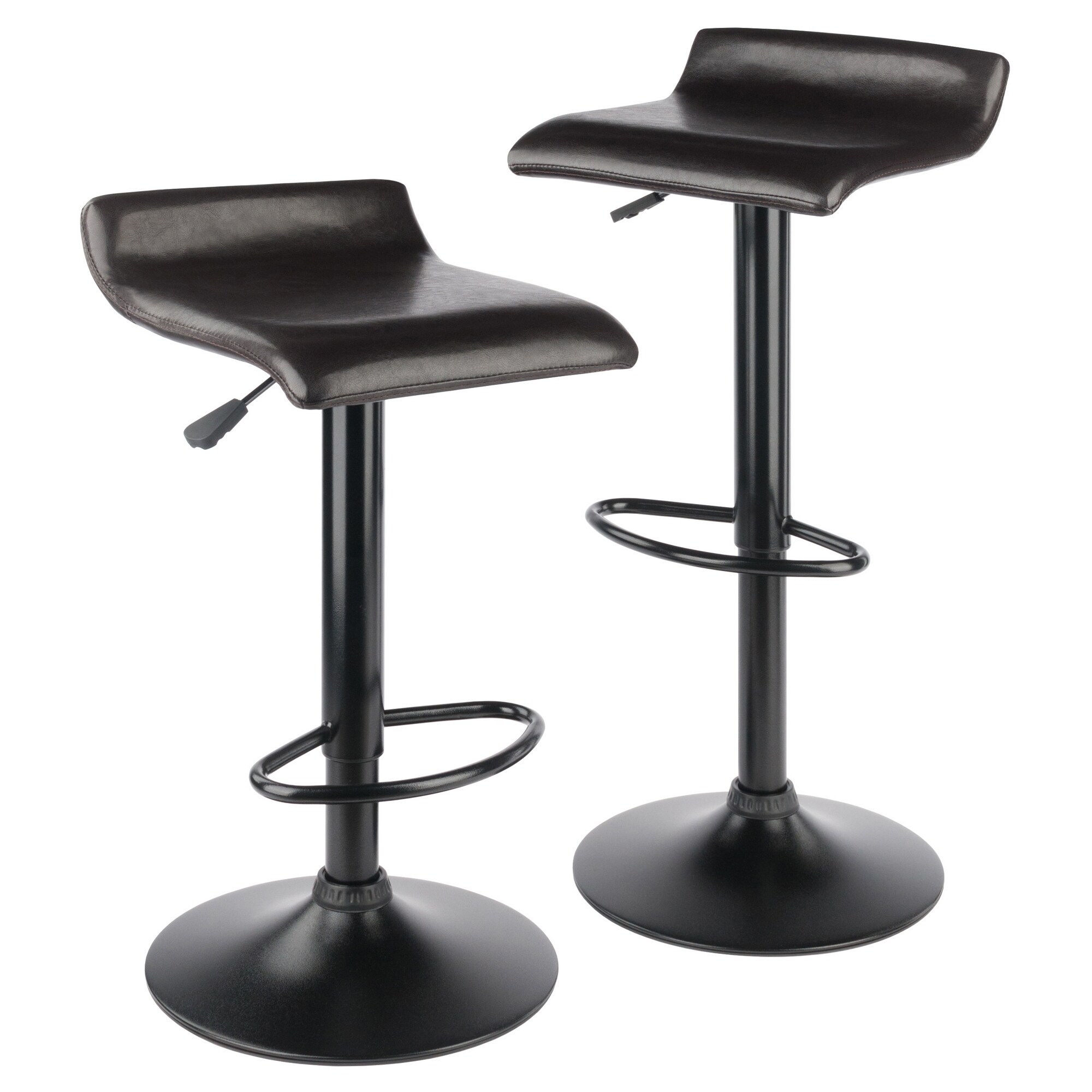 Winsome Wood 93232 Paris Set of 2 Black/Espresso 31.05-in H Adjustable height Upholstered Swivel Metal Backless Bar Stool