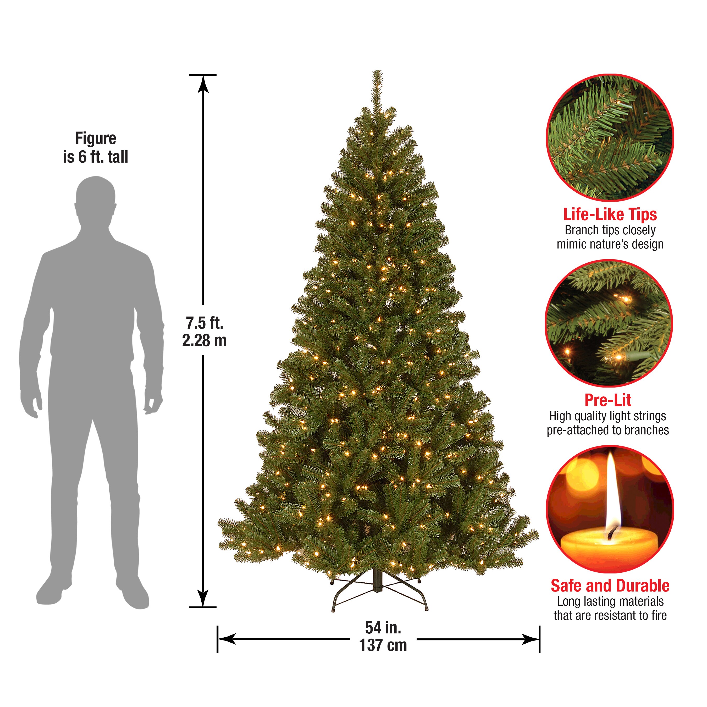 National Tree Company North Valley Spruce 7.5ft Spruce Prelit