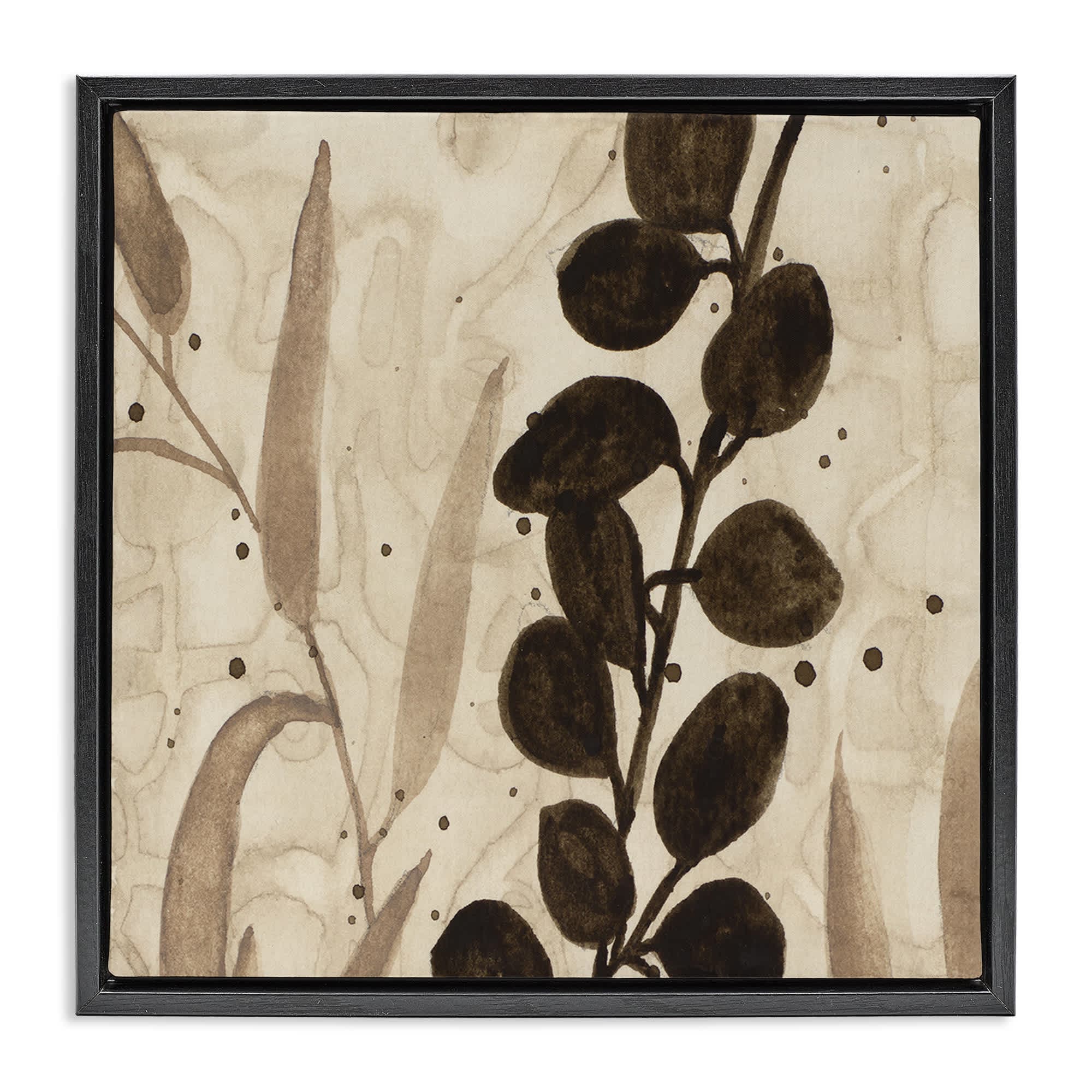 Stupell Industries BT-267-FFB-24X24 Asymmetrical Natural Leaves Floating Frame design by Krinlox