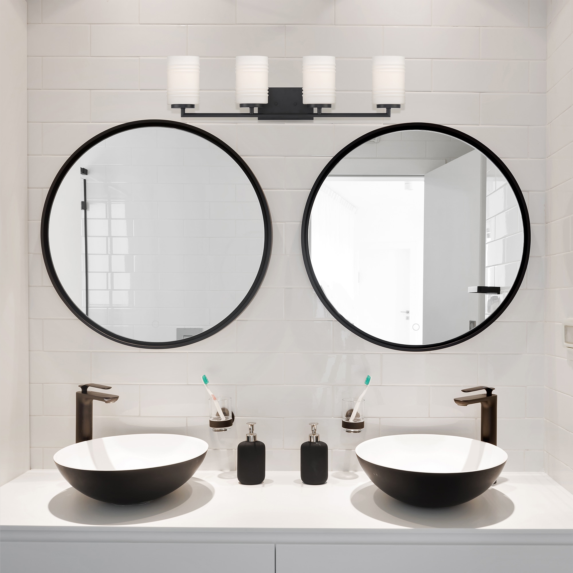 Leavenworth Sleek Matte Black 33" Outdoor Vanity Light with Etched Glass