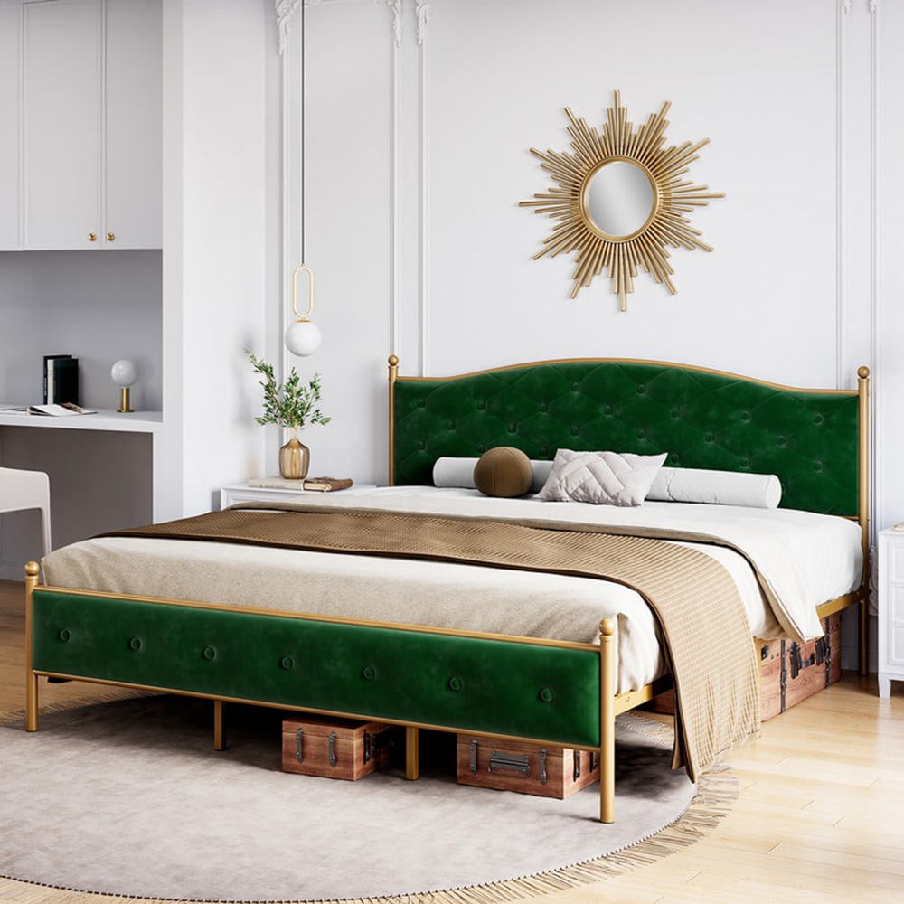 Garvee PHO-0WRGEX5P Green Queen Metal Upholstered Bed