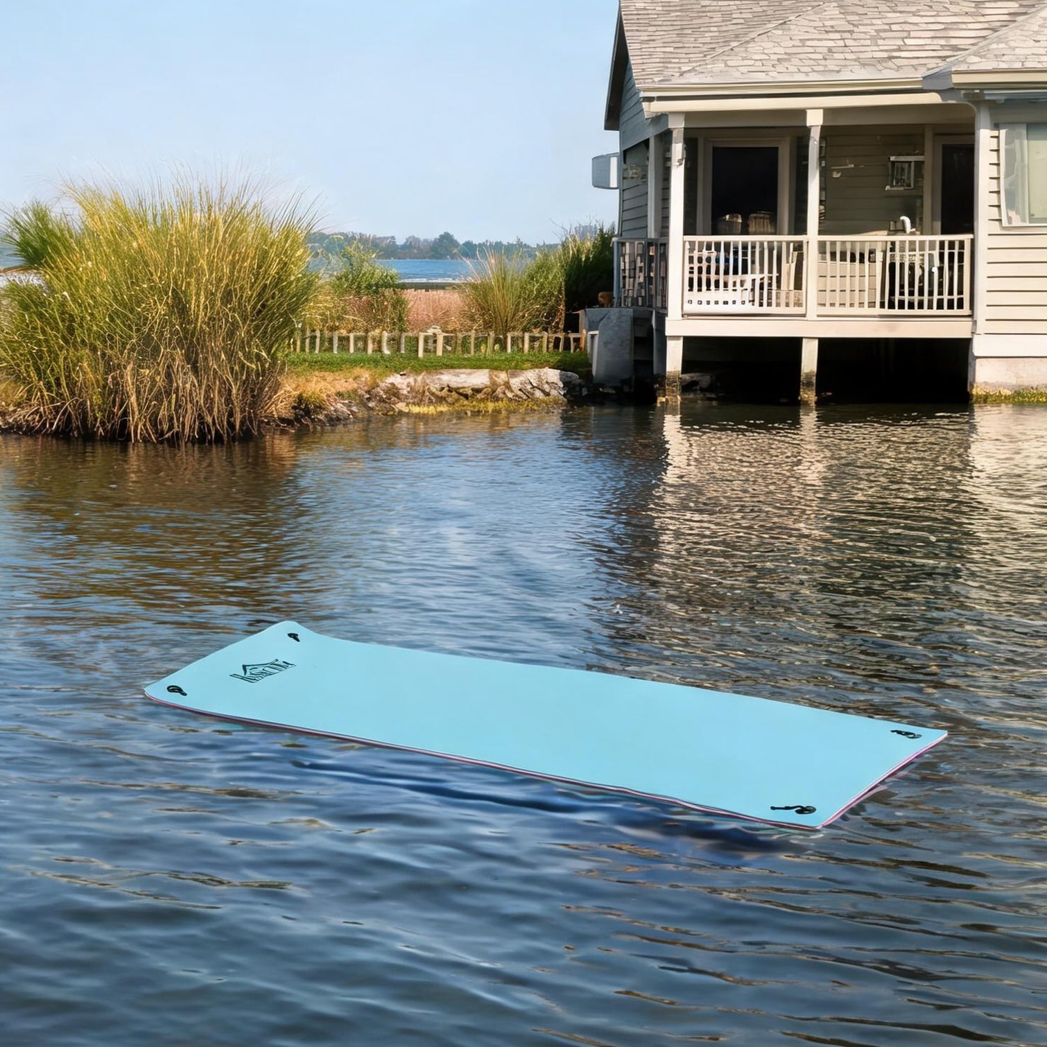 BBabe XPE Foam Floating Water Mat with Teal and White Finish and Dock Tethers