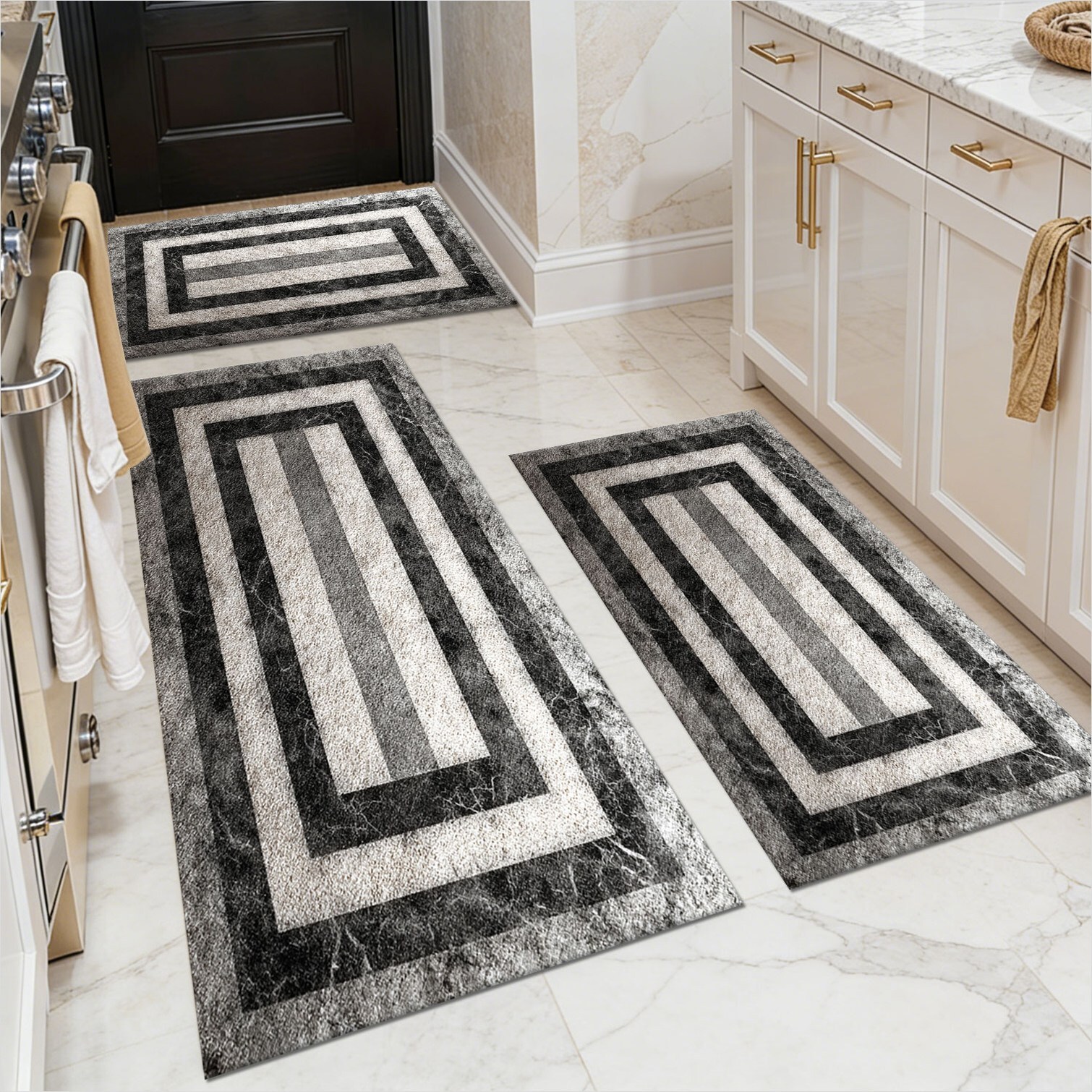 Watnature Abstract pattern kitchen floor mat set non-slip and washable ...