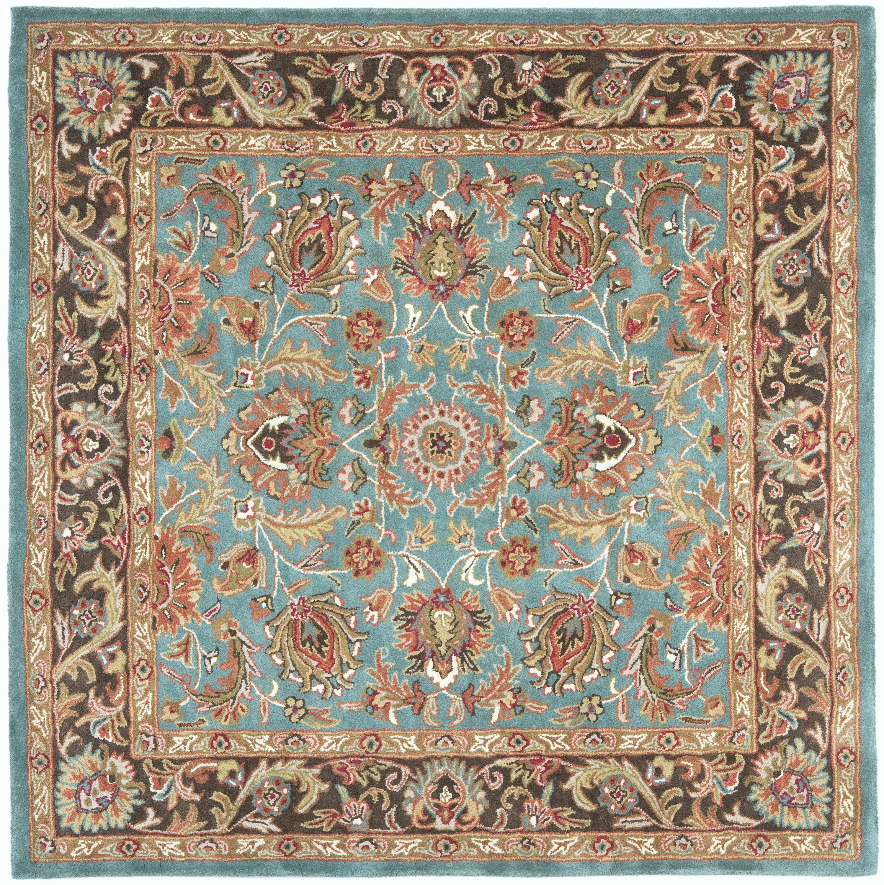Safavieh HG812B-6SQ Heritage Ganges 6 x 6 (ft) Tufted Wool Blue/Brown Square Indoor Floral/Botanical Oriental Area rug