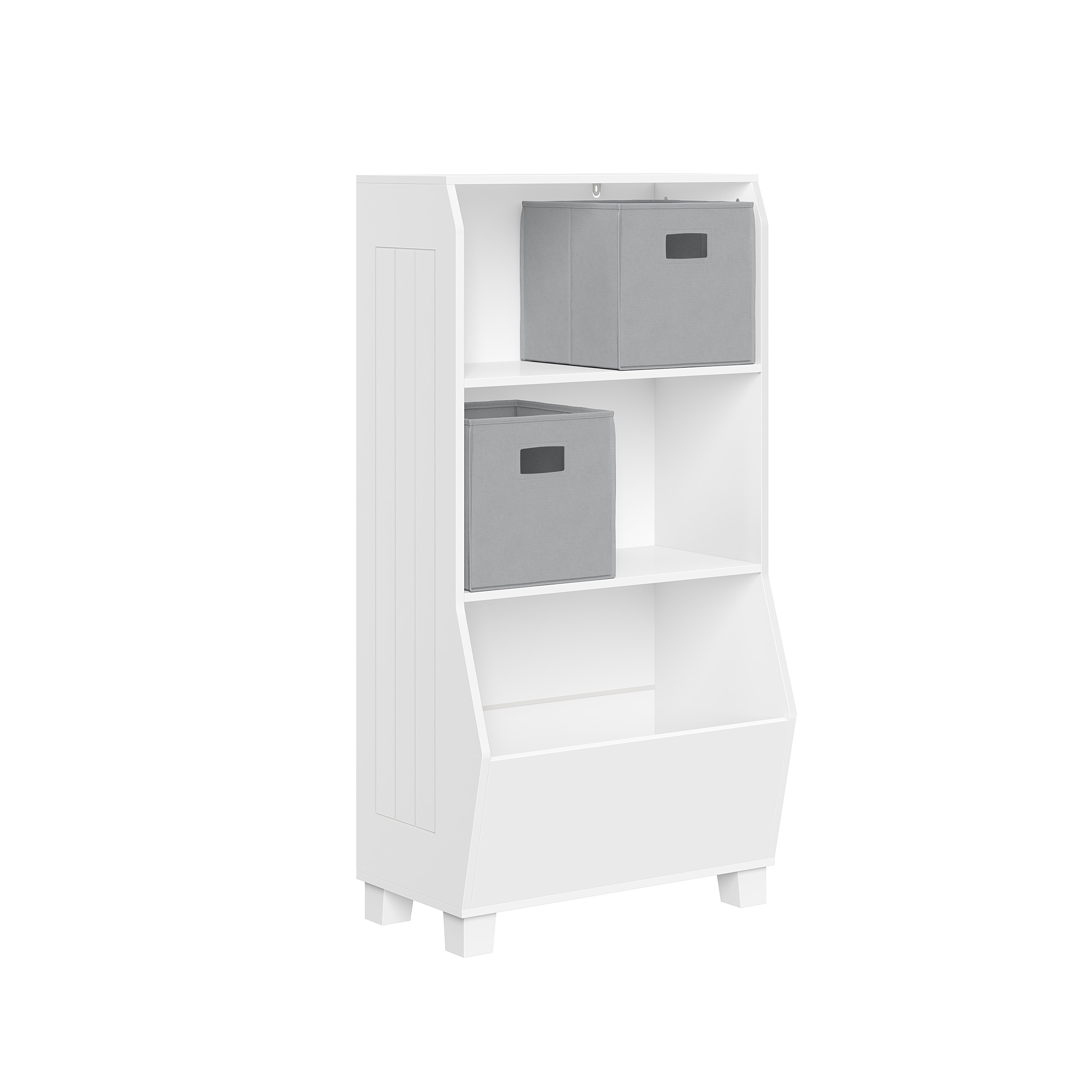 RiverRidge 02-345K White with 2 Gray Bins Kids bookcase ( 22.88-Inches W x 44.5-Inches H x 13.75-Inches D )
