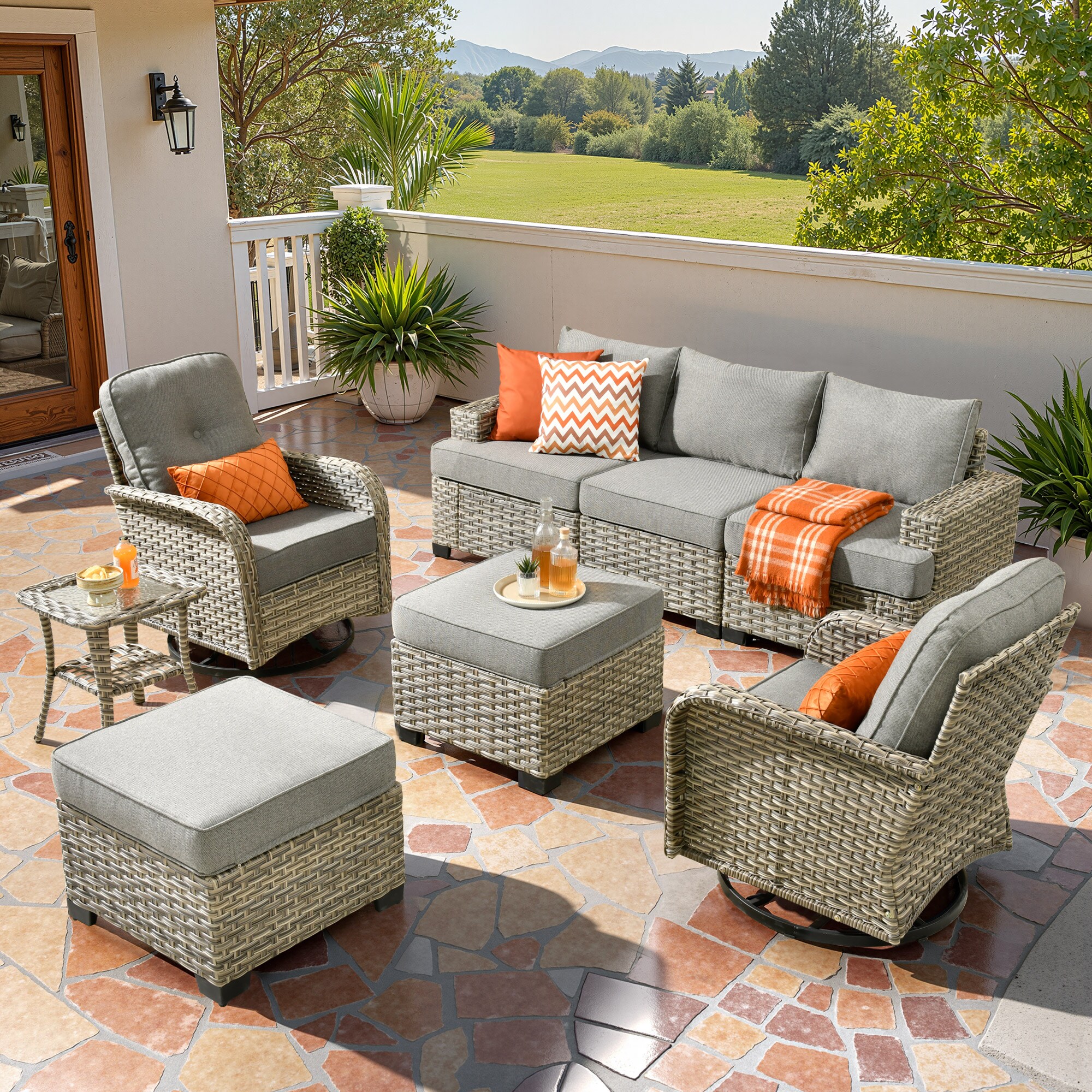 ALTRIGUS 6L-VYZTBS208-AL 8 -Piece Wicker Patio Sofa Conversation Set with Dark Gray Cushions