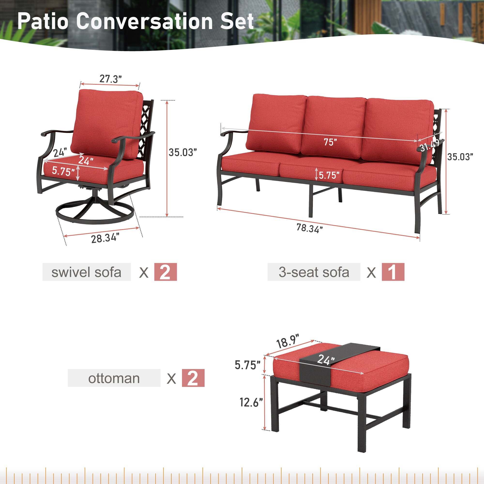 Sunshine Valley CP003-08-5-RD Patio-Conversation-Sets - View #9