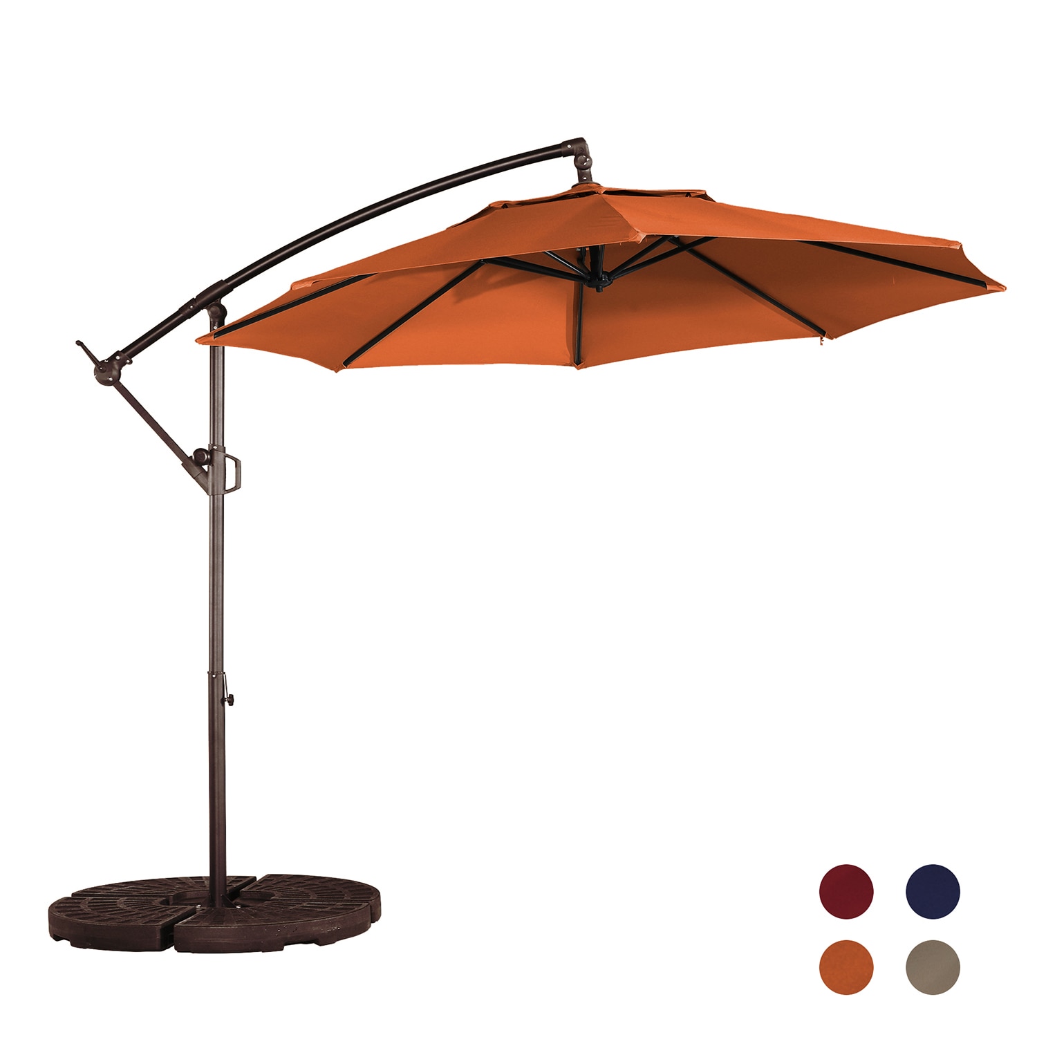 Mondawe 21WF373OG-ED 10-ft Iron Orange Crank Offset Patio Umbrella with Base