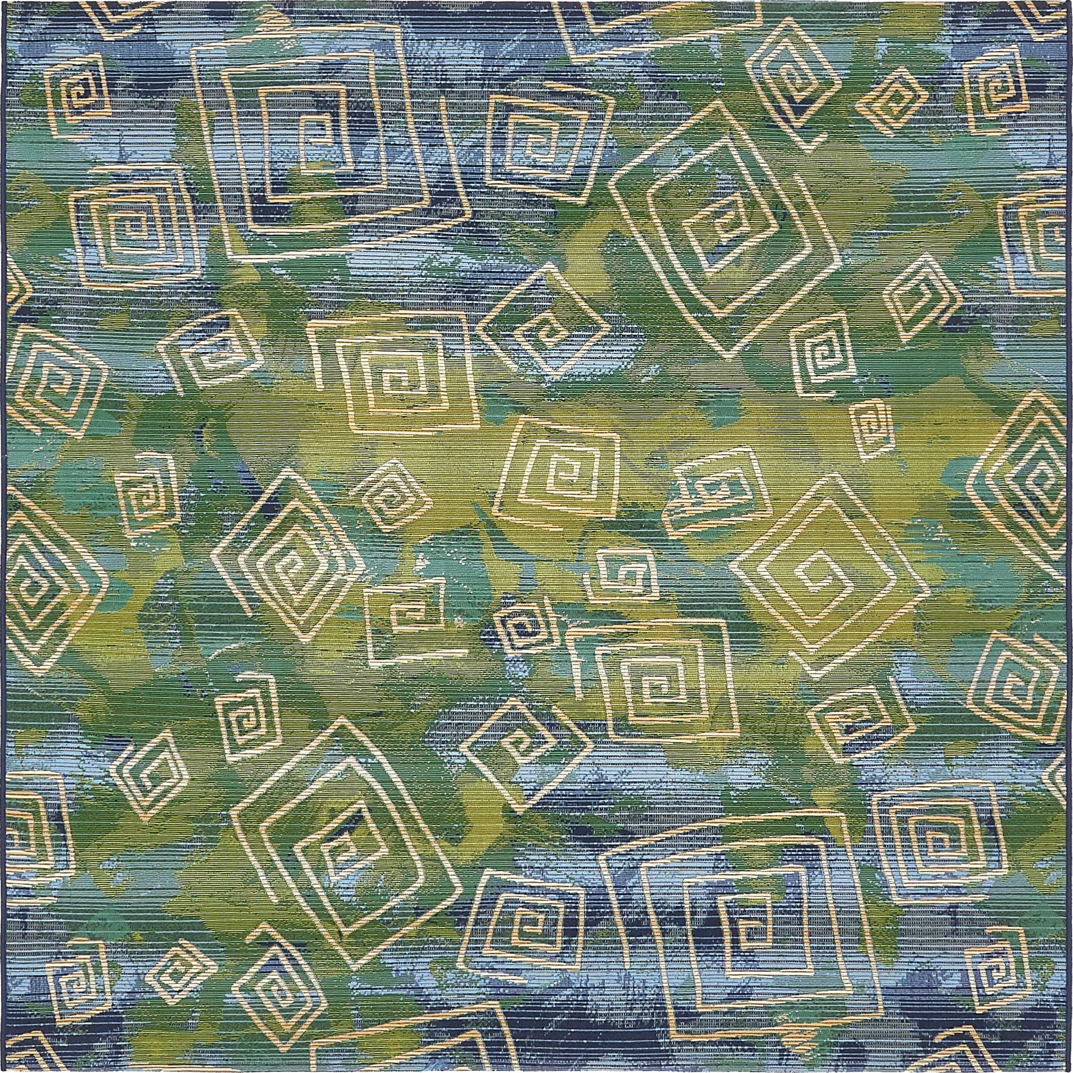 Unique Loom 3138428 Vortex Outdoor 6 x 6 (ft) Loomed Polypropylene Navy Blue/Green Square Indoor/Outdoor Geometric Bohemian/Eclectic Area rug