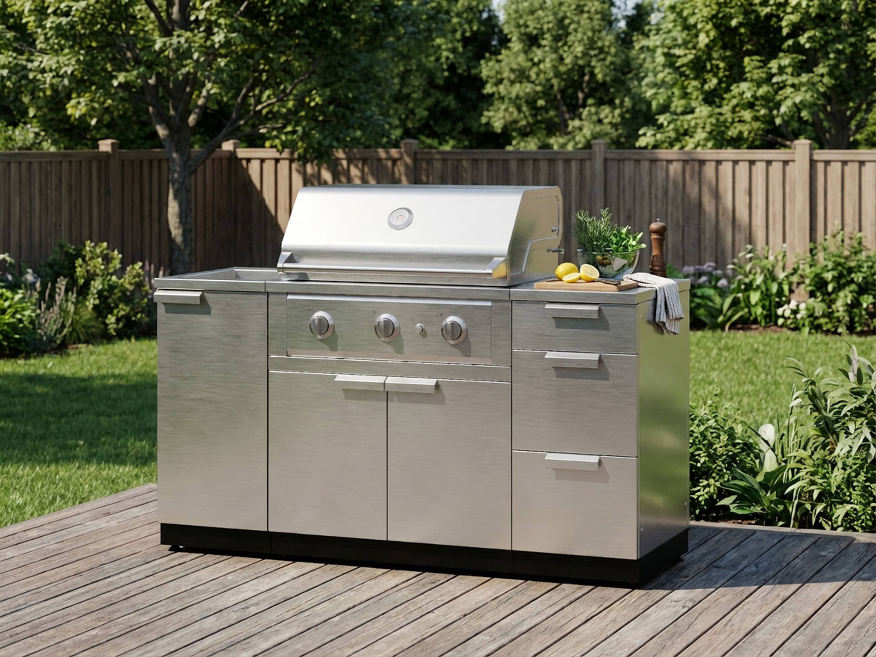 NewAge Products Classic Series 65-in W Modular Outdoor Kitchen Grill island with 3 -Burners Gas Grill, Stainless Steel Powder-coated steel Sansujyuku sansujyuku.com