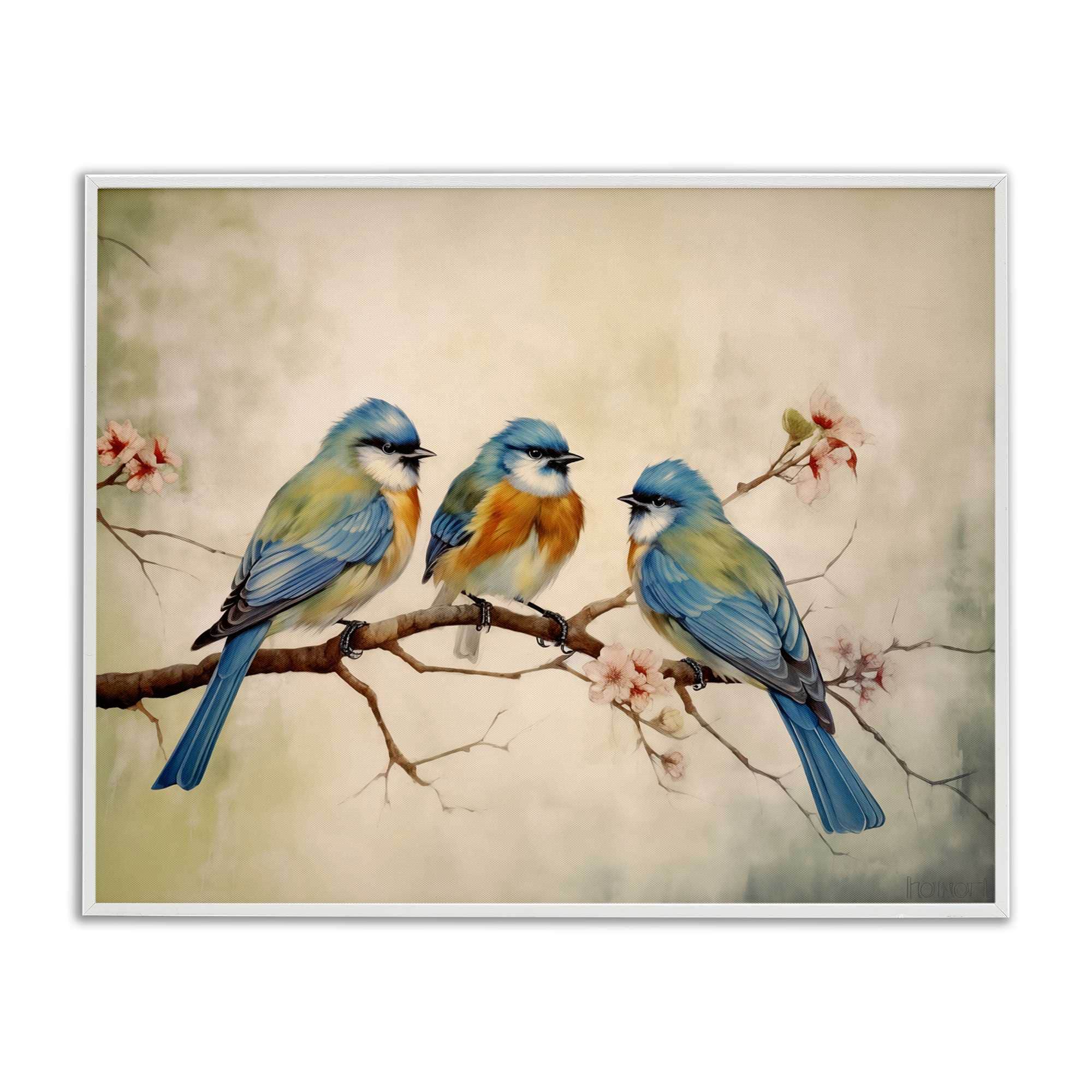 Stupell Industries BT-759-WFR-11X14 Bird Trio on Branch White Framed Giclee Art By Arlington Prints 14 x 11