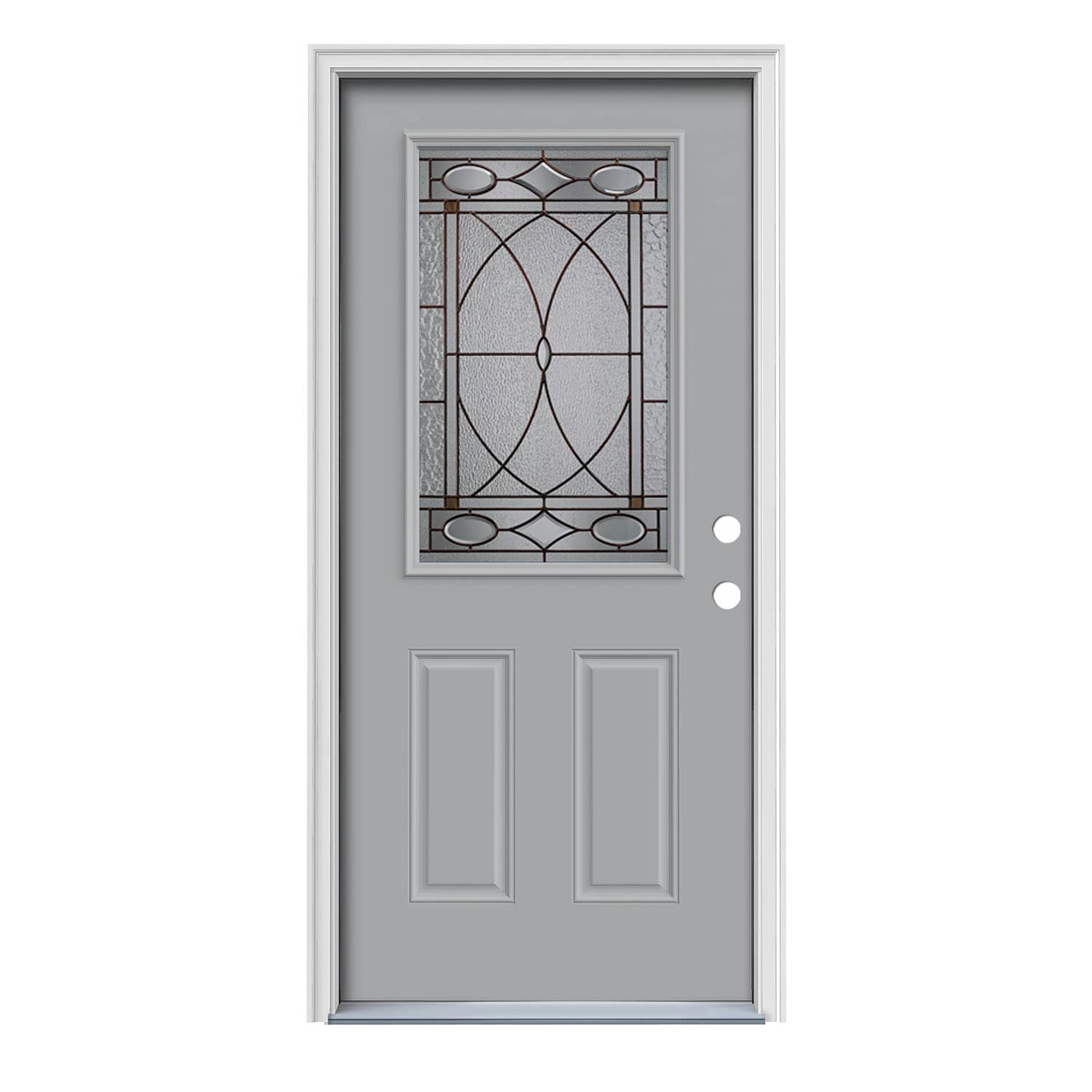 JELD-WEN LOWOLJW167000769 Hutton 36-in x 80-in Steel Half Lite Left-Hand Inswing Infinity Grey Painted Prehung Single Front Door with Brickmould Insulating Core
