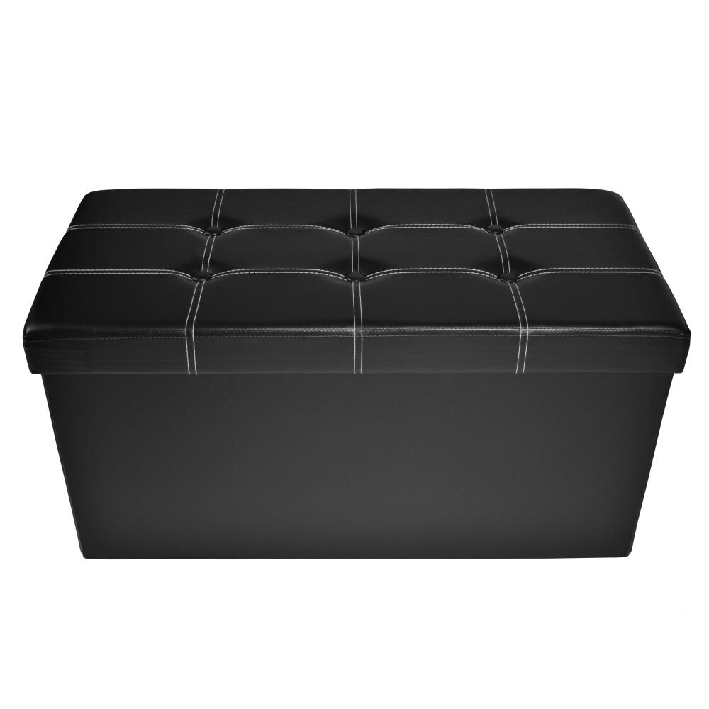 Achim Second Avenue Modern Black Faux Leather Storage Ottoman At Lowes Com   14228088 