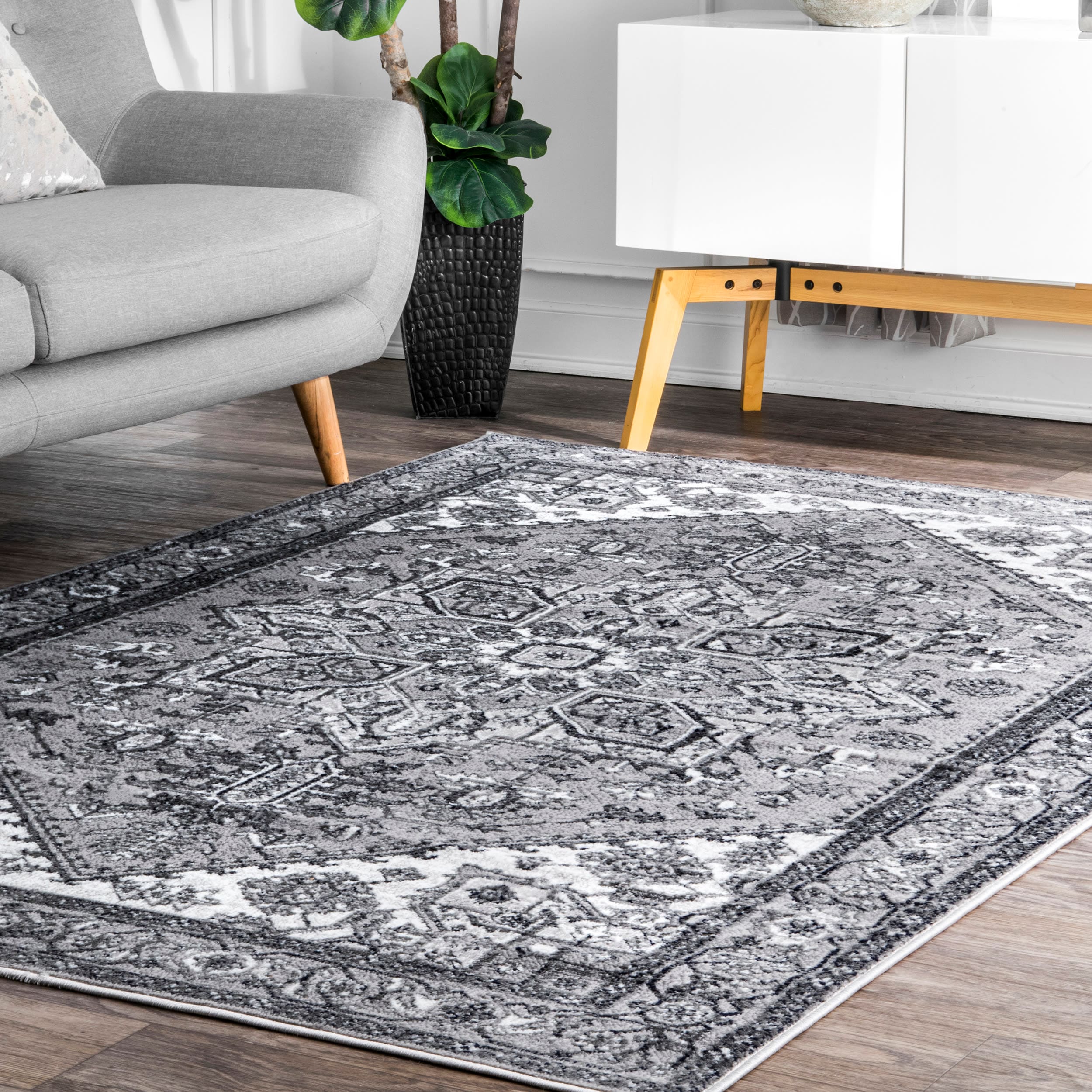 nuLOOM LPCT08A-508 5 x 8 (ft) Loomed Polypropylene Gray Rectangular Indoor Medallion Area rug