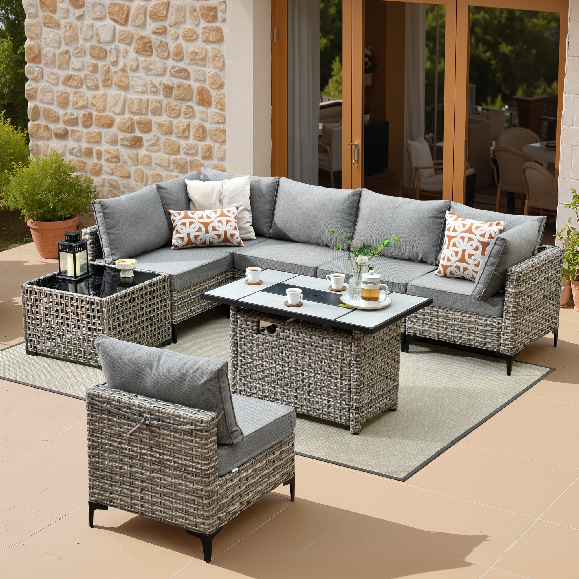 ALTRIGUS 6L-CFP-SKT208-AL 8 -Piece Wicker Patio Sofa Conversation Set with Dark Gray Cushions