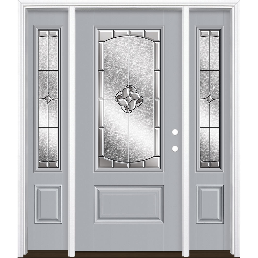 Masonite 3423047 Rozet 60-in x 80-in Fiberglass 3/4 Lite Left-Hand Inswing Infinity Gray Painted Prehung Front Door with Sidelights with Brickmould Insulating Core