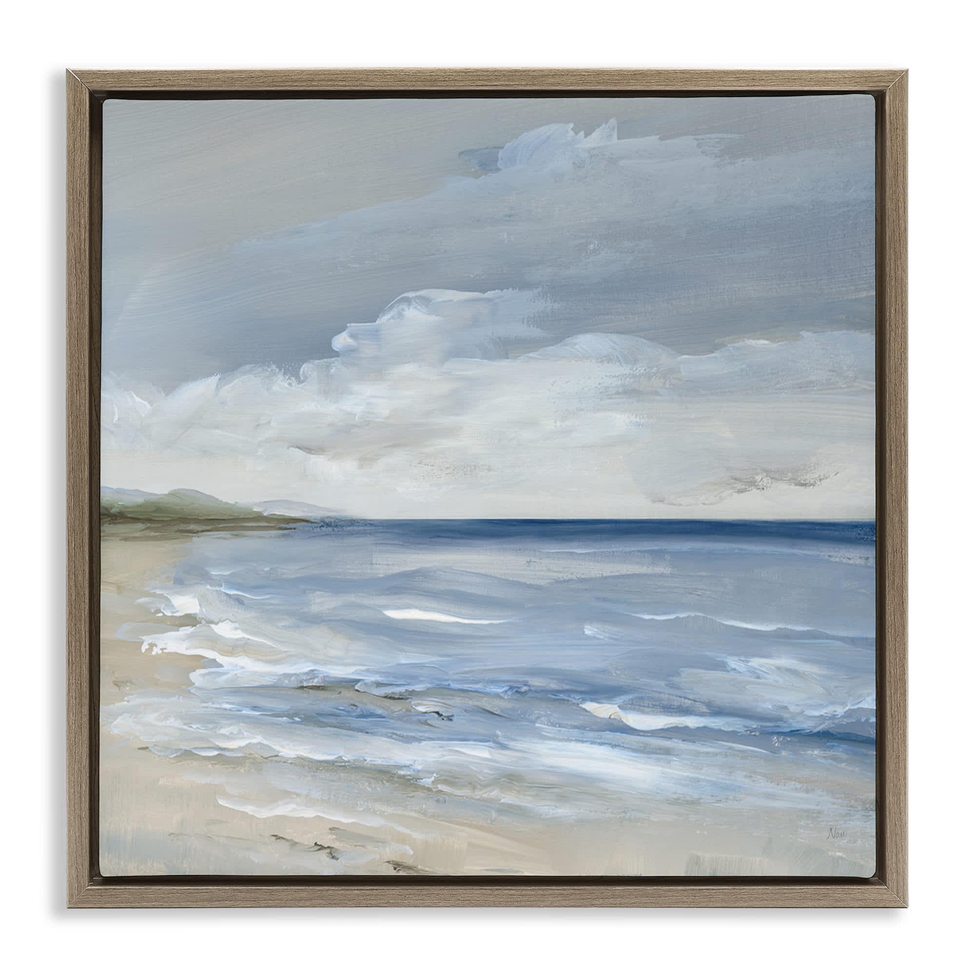 Stupell Industries BS-163-FFE-17X17 Stormy Beach Landscape Brown Framed Floater Canvas Wall Art By Nan 18 x 18