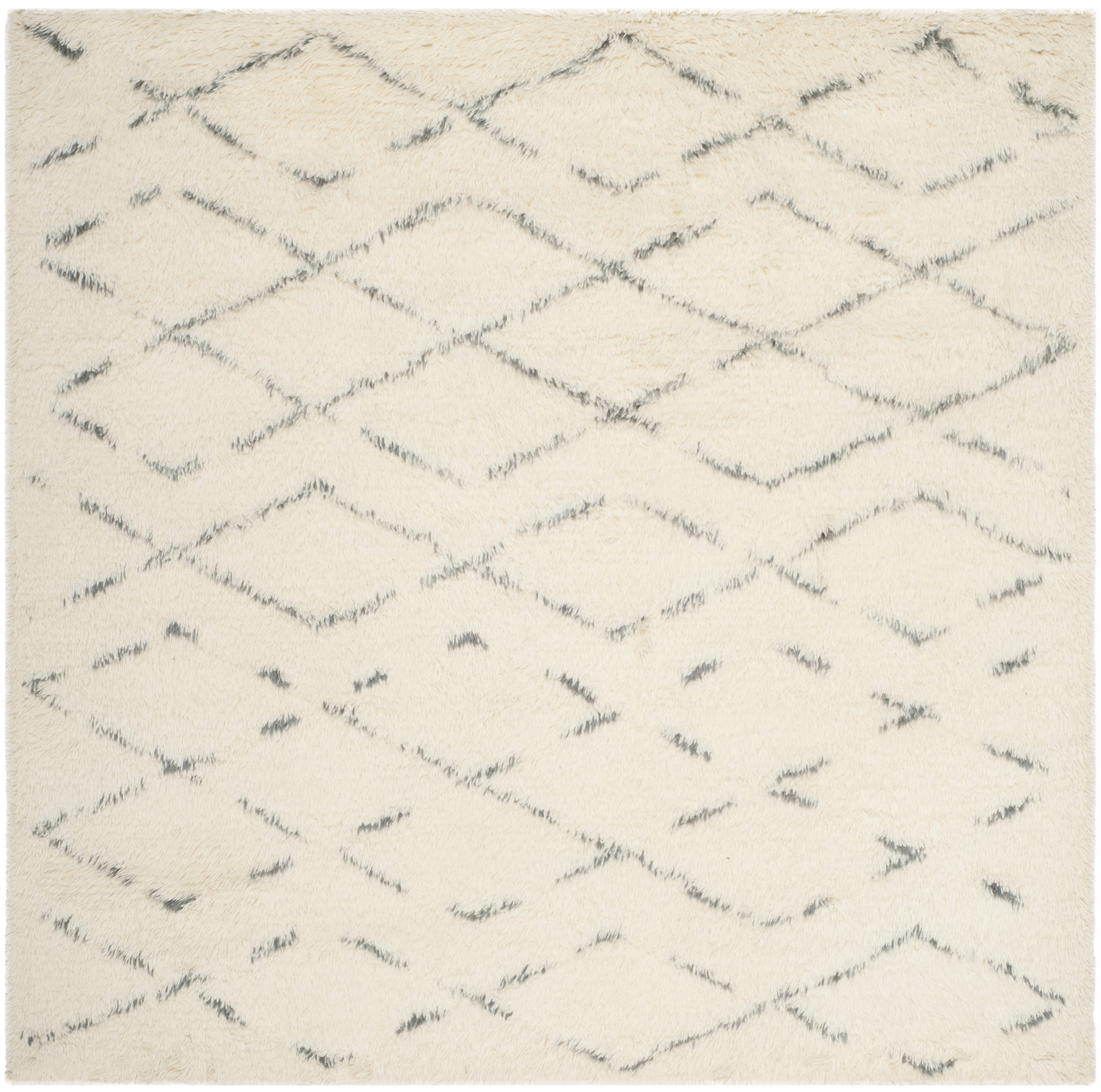 Safavieh CSB847B-6SQ Casablanca Guerir 6 x 6 (ft) Tufted Wool Ivory/Gray Square Indoor Abstract Moroccan Area rug