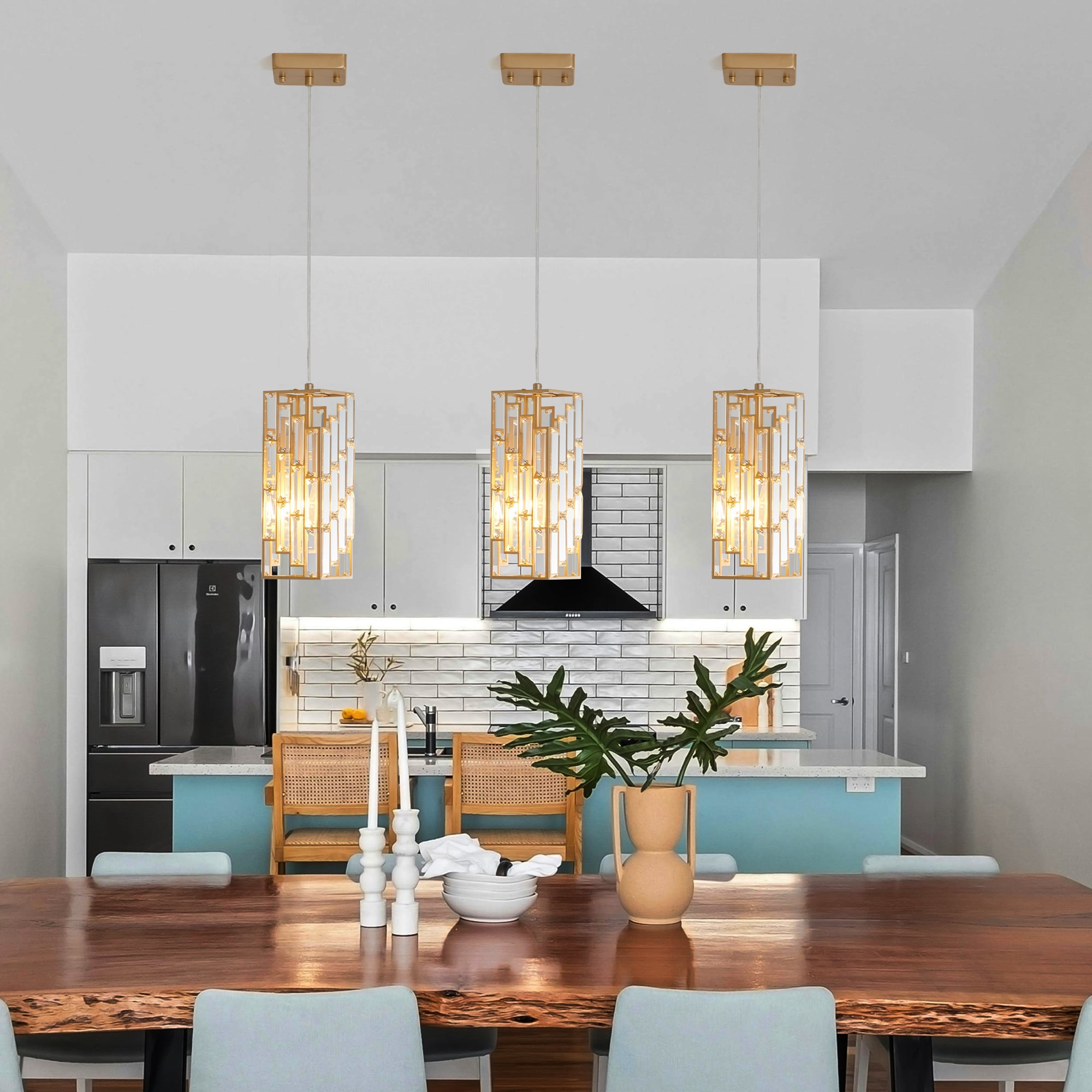 LUXEYARD 4 inch Modern Crystal Pendant Light 3 Pack