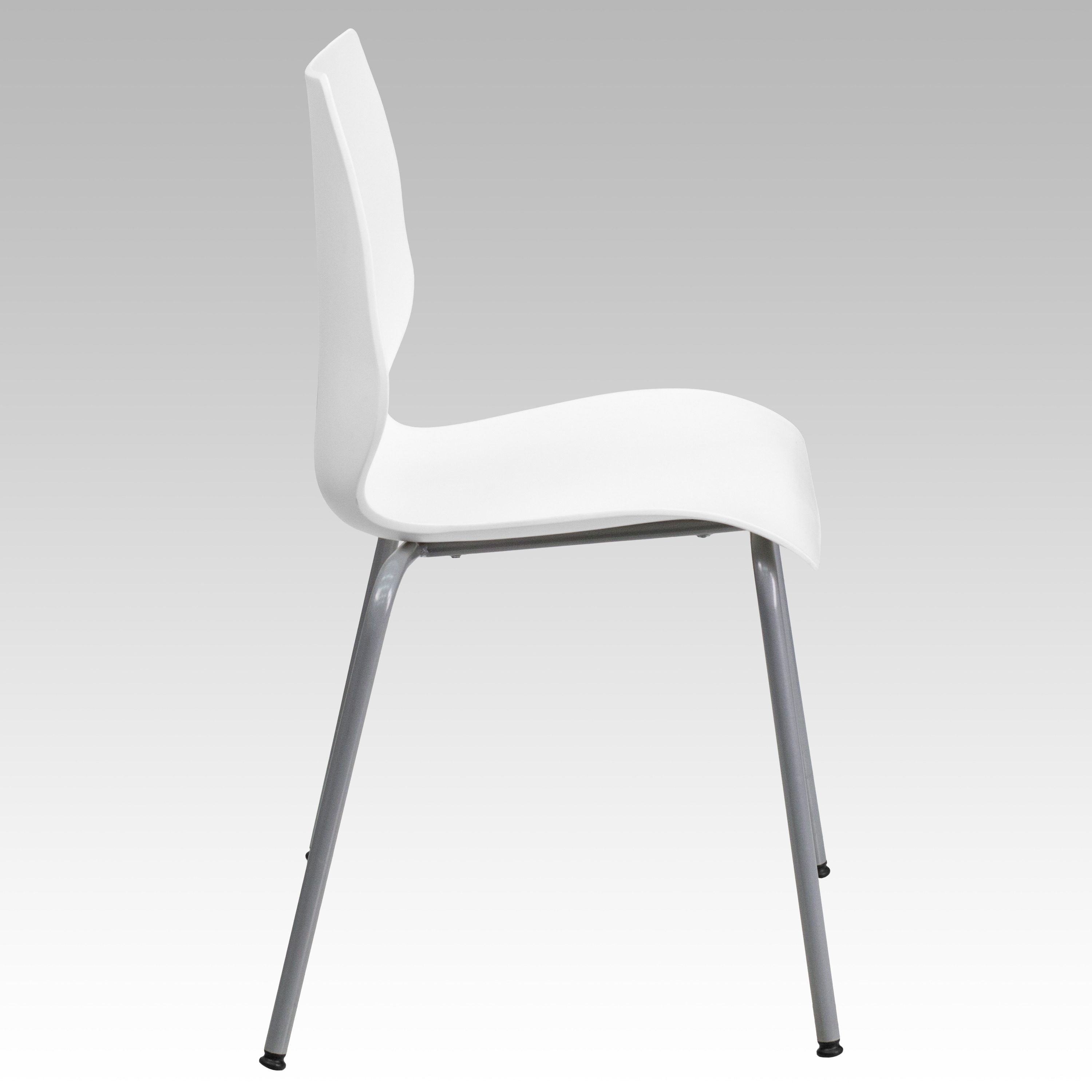 Lumbar-Support White & Silver Metal Stackable Chair