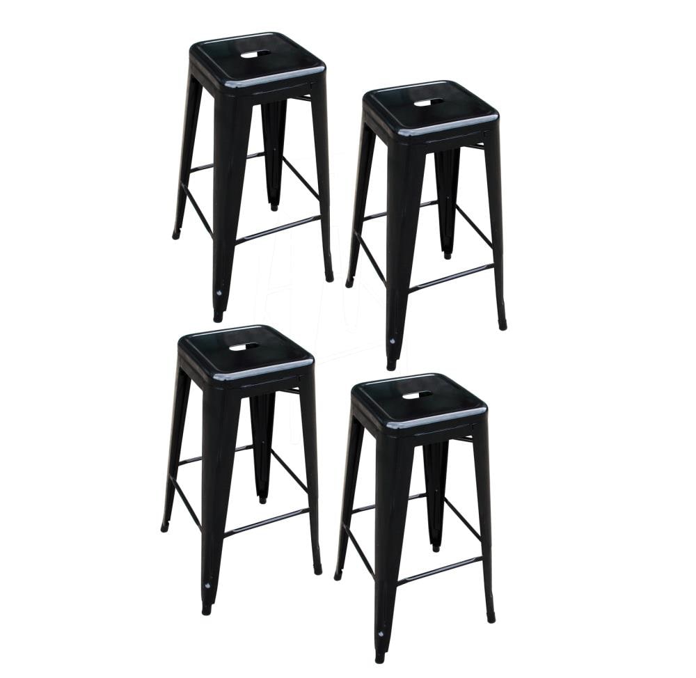 AmeriHome BS030BSET Loft Series Set of 4 Black 30-in H Small Stackable Metal Backless Bar Stool