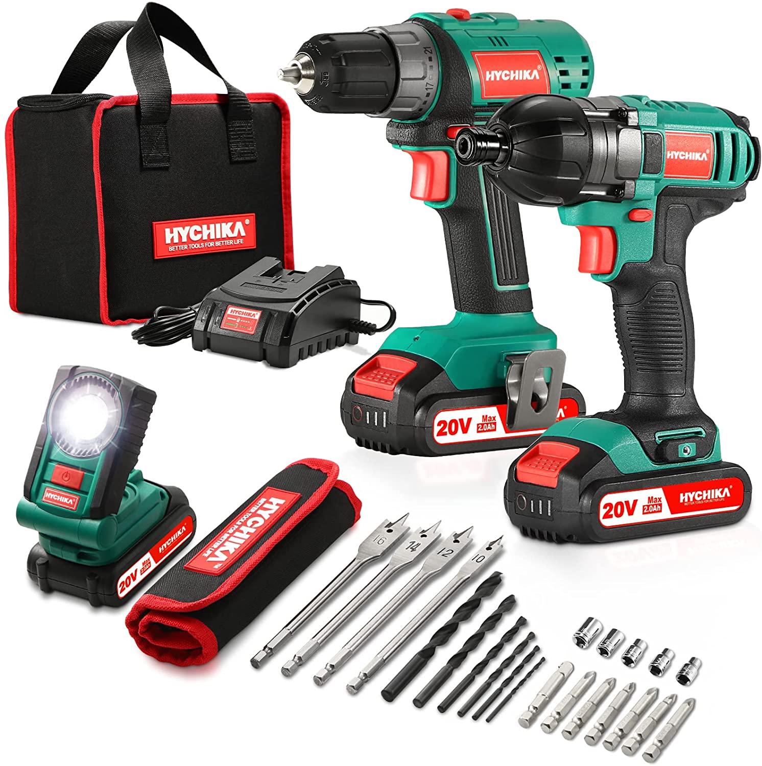 HYCHIKA 2-Tool Power Tool Combo Kit with Soft Case (2-Batteries Included  and Charger Included) in the Power Tool Combo Kits department at