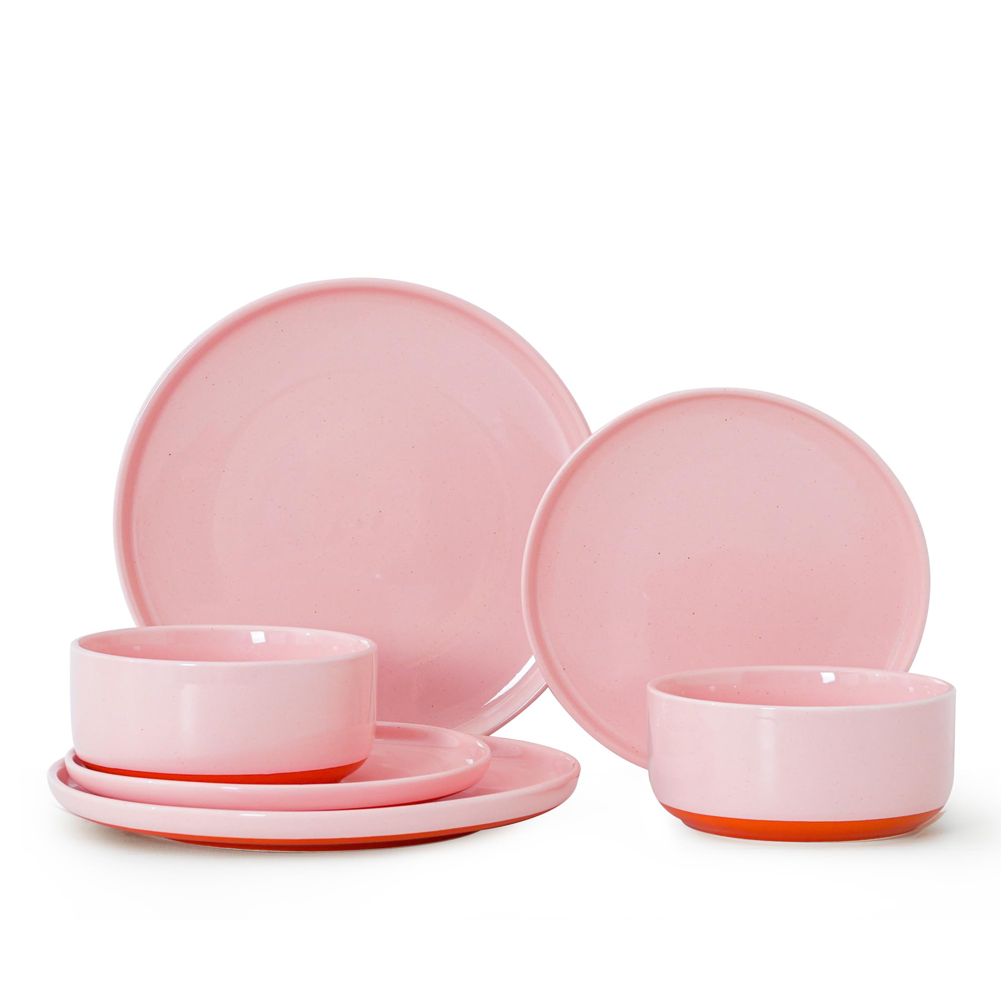Aoibox  6 Piece Stoneware Dinnerware Set for 2 with Dual Glaze Plates and Bowls Microwave Dishwasher Safe Pink
