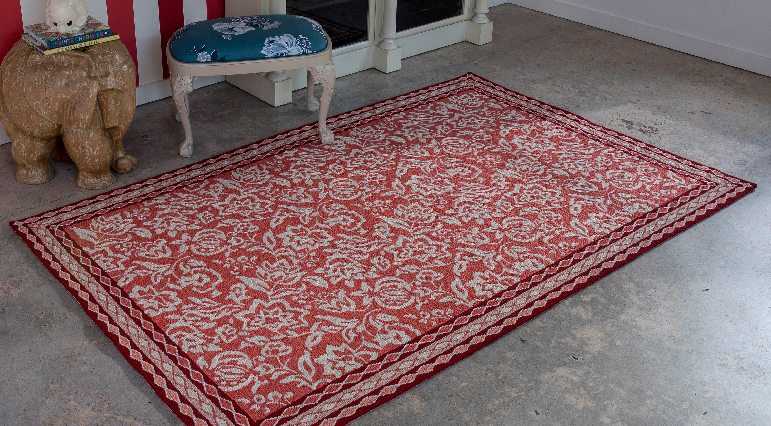 Momeni UNDERUND-2RED3959 Under A Loggia 4 x 6 (ft) Hooked Polypropylene Red Rectangular Indoor/Outdoor Floral/Botanical Coastal Area rug