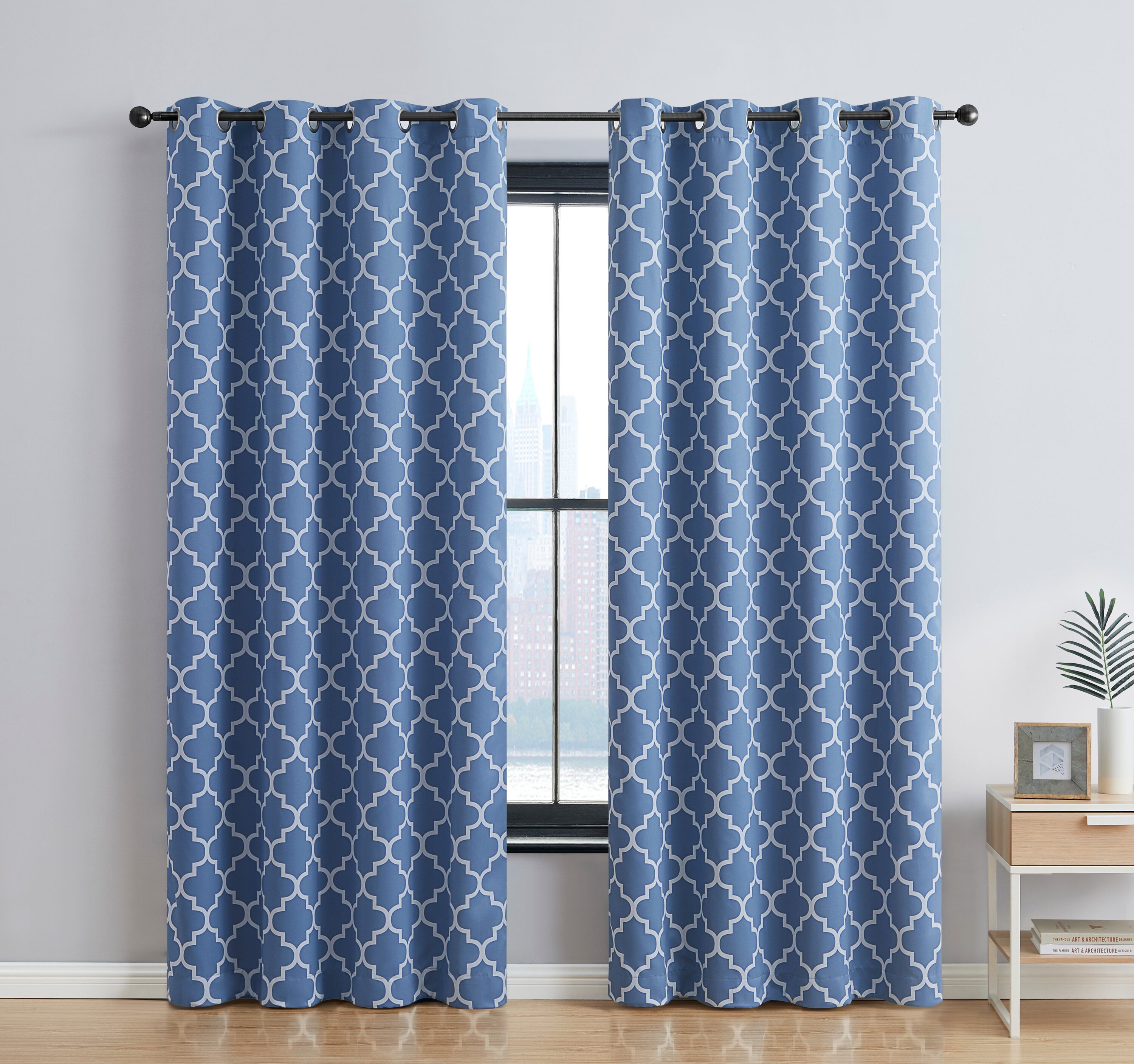 HLC -  Lattice Print Decorative Blackout Thermal Insulated Privacy Room Darkening Grommet Window ...