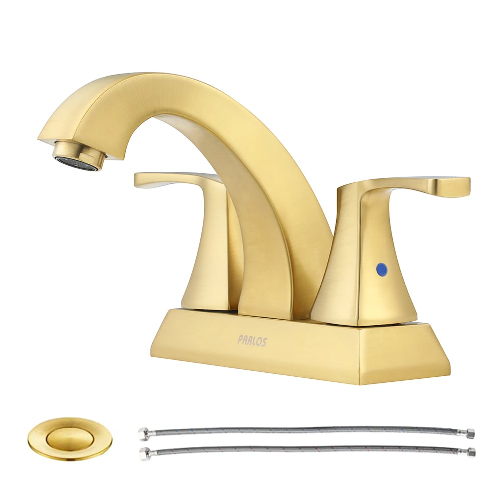 PARLOS 1407208 Doris Brushed Gold 4-in centerset 2-handle High-arc Residential Handle Bathroom Sink Faucet with Drain with Deck Plate