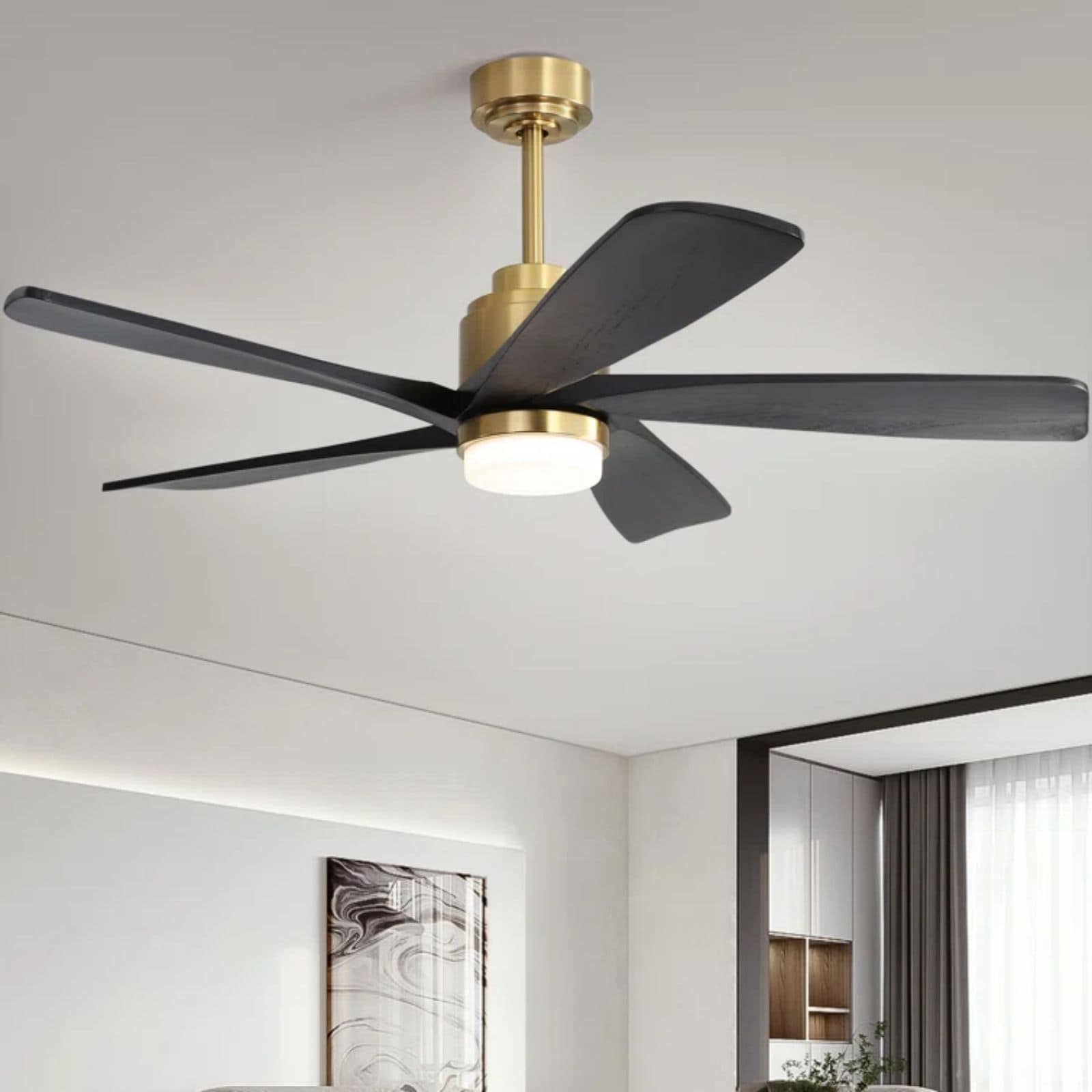 Sofucor C4-M-003122 52K085SMTY 52-in Color-Changing Outdoor Smart Gold with Black Blades Ceiling Fan With Light and Remote ( 5 -Blade )