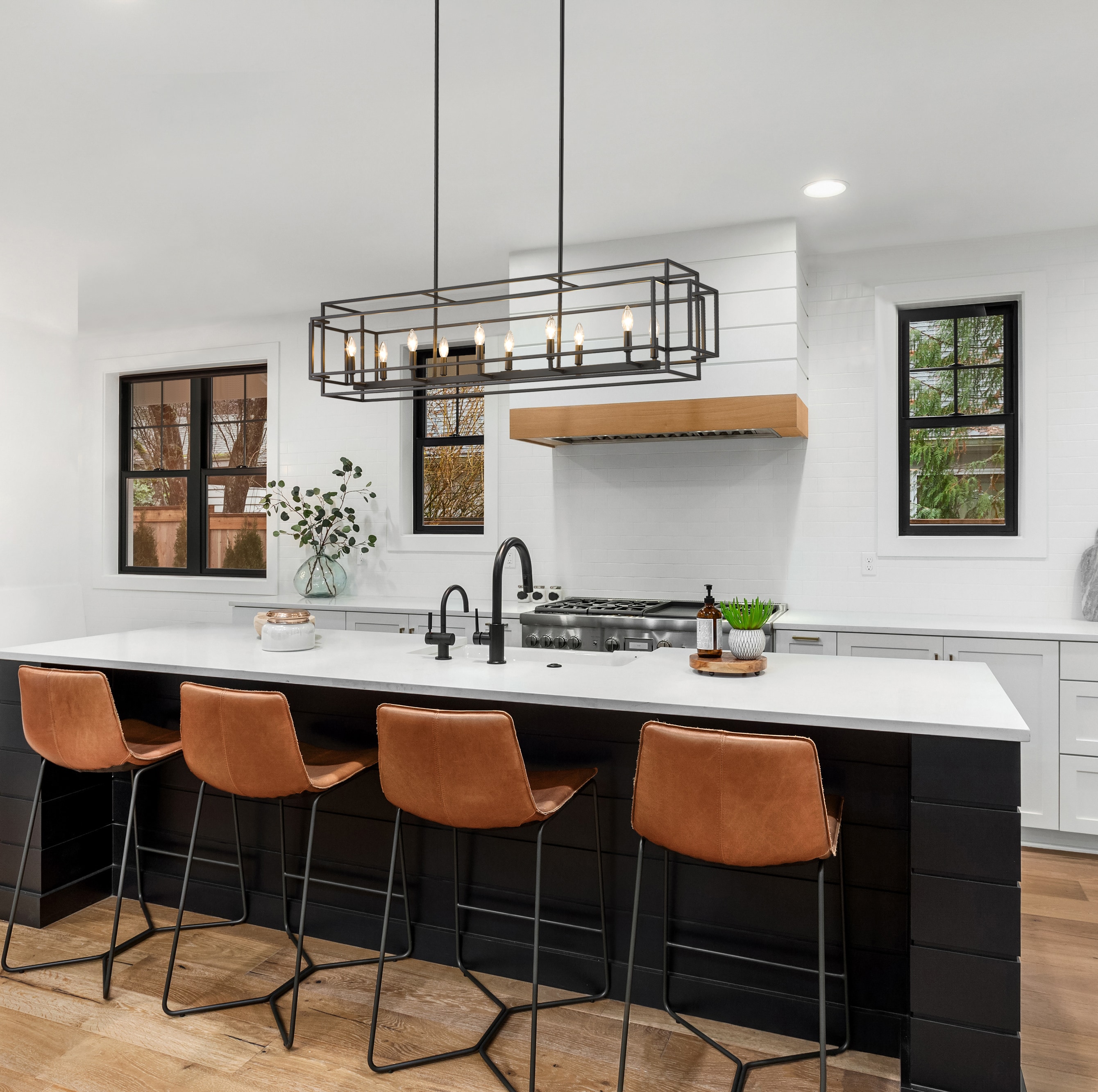 Matte Black 54" Steel 10-Light Island Pendant