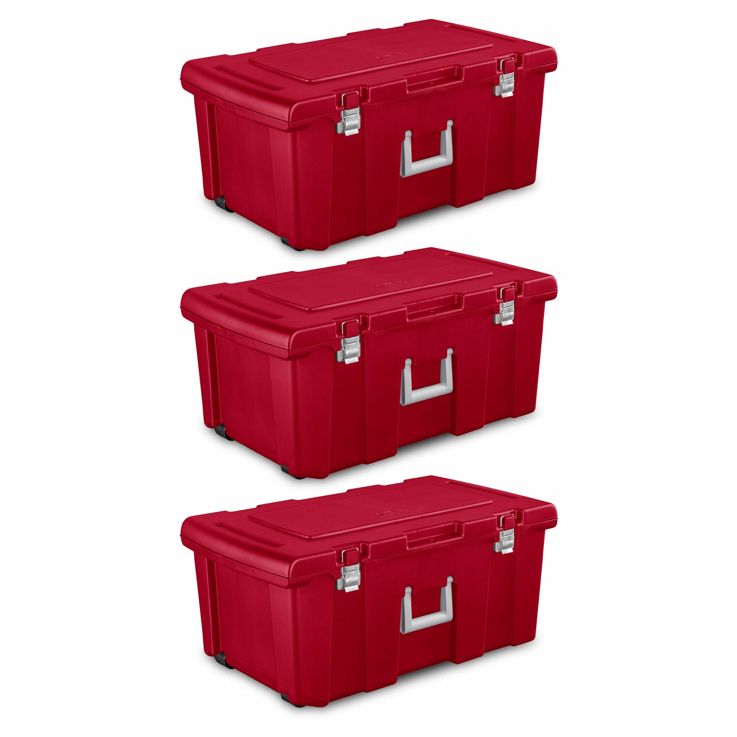 Sterilite 295293 3 -Pack ( 17.6-in W x 13.7-in H x 31.7-in D ) Red Plastic Stackable Bin