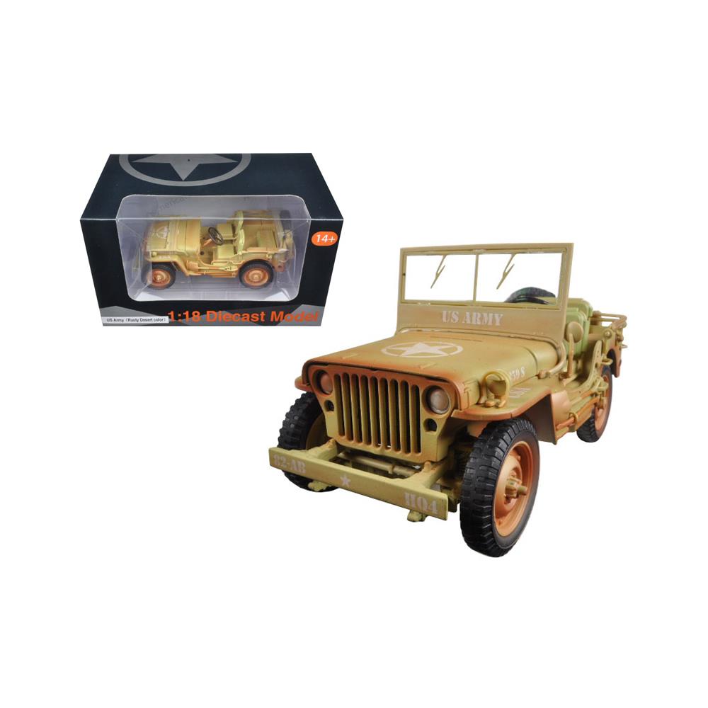 American Diorama DTDP3059  77408A 1 by 18 Scale Diecast US Army WWII Jeep Vehicle Desert Color Weathered Version Model Car