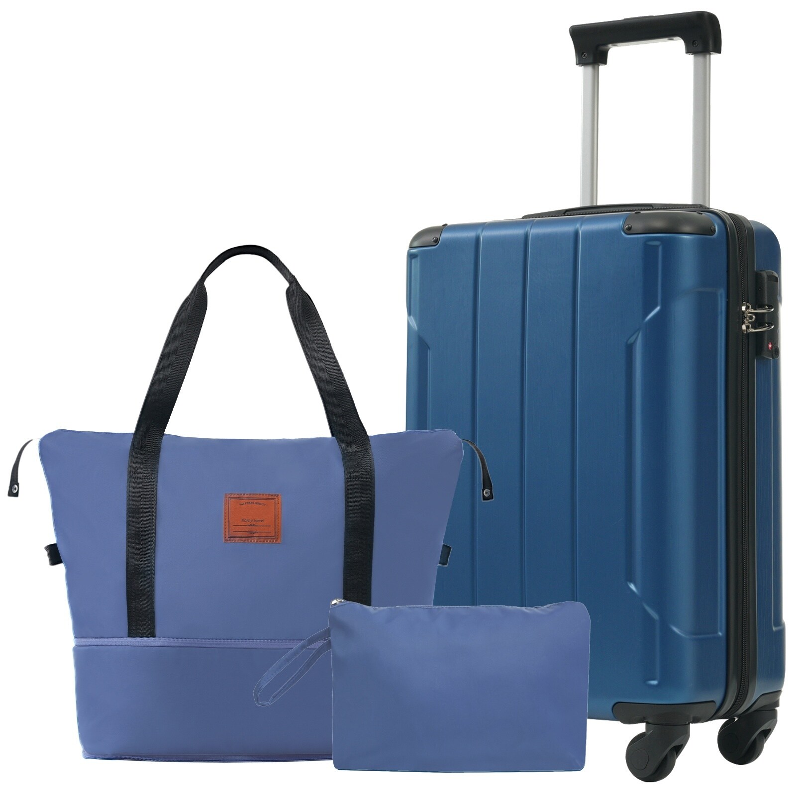 LIVACA - 20 inch Blue ABS Lightweight Hardshell 3 Piece Luggage Set with Spinner Wheels and TSA A...