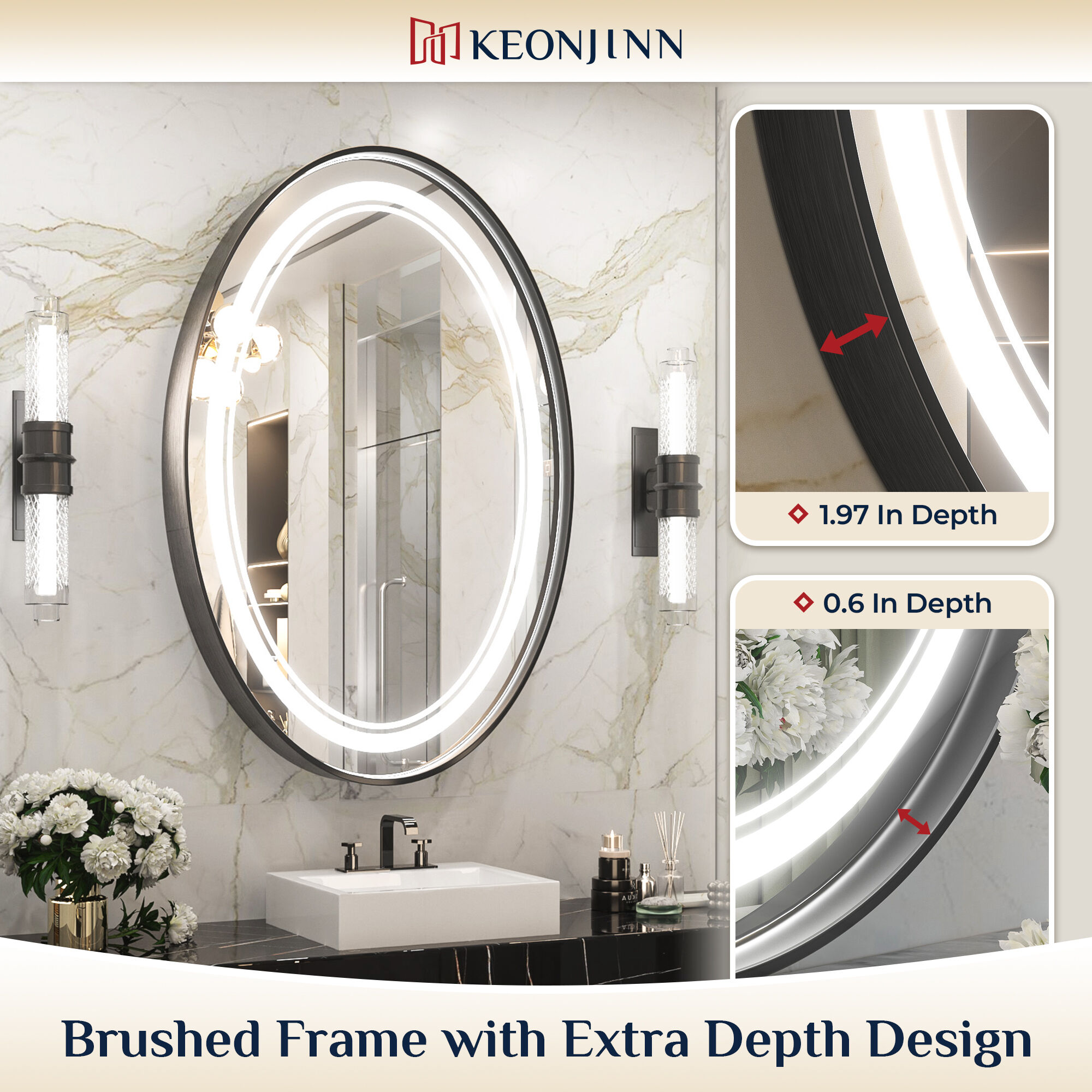 Keonjinn LW-JZ-ZG-MTY-5576-BK Framed-Bath-Mirrors - View #3